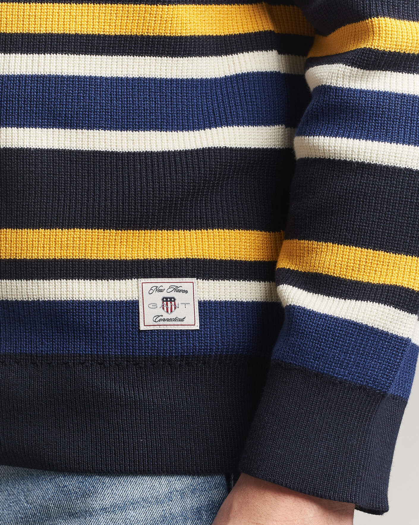 Herr | Tröjor | Gant | Multisptriped Knitted Rugger Evening Blue