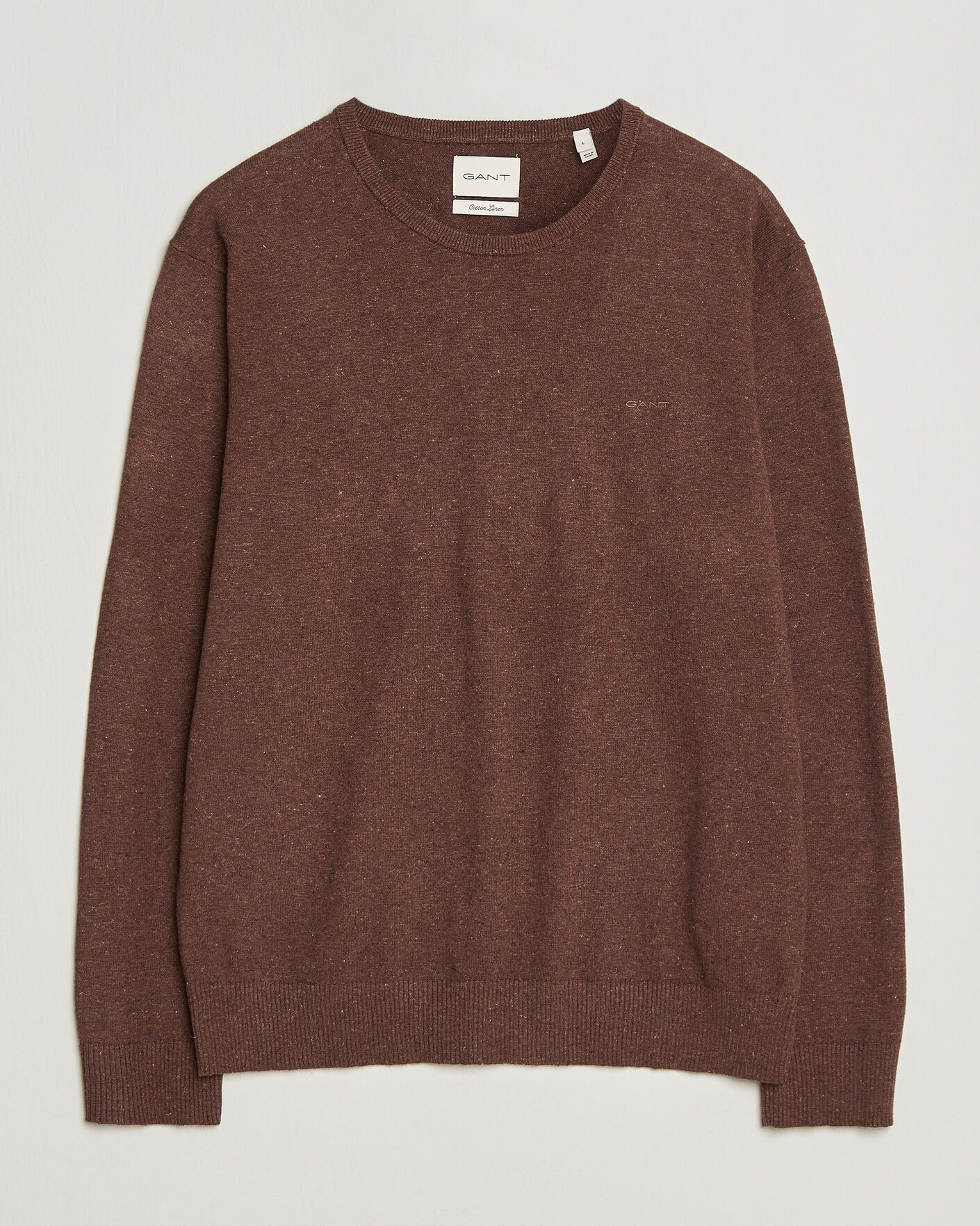 Herr | Tröjor | GANT | Cotton/Linen Slub Knitted Sweater Hazelnut Melange