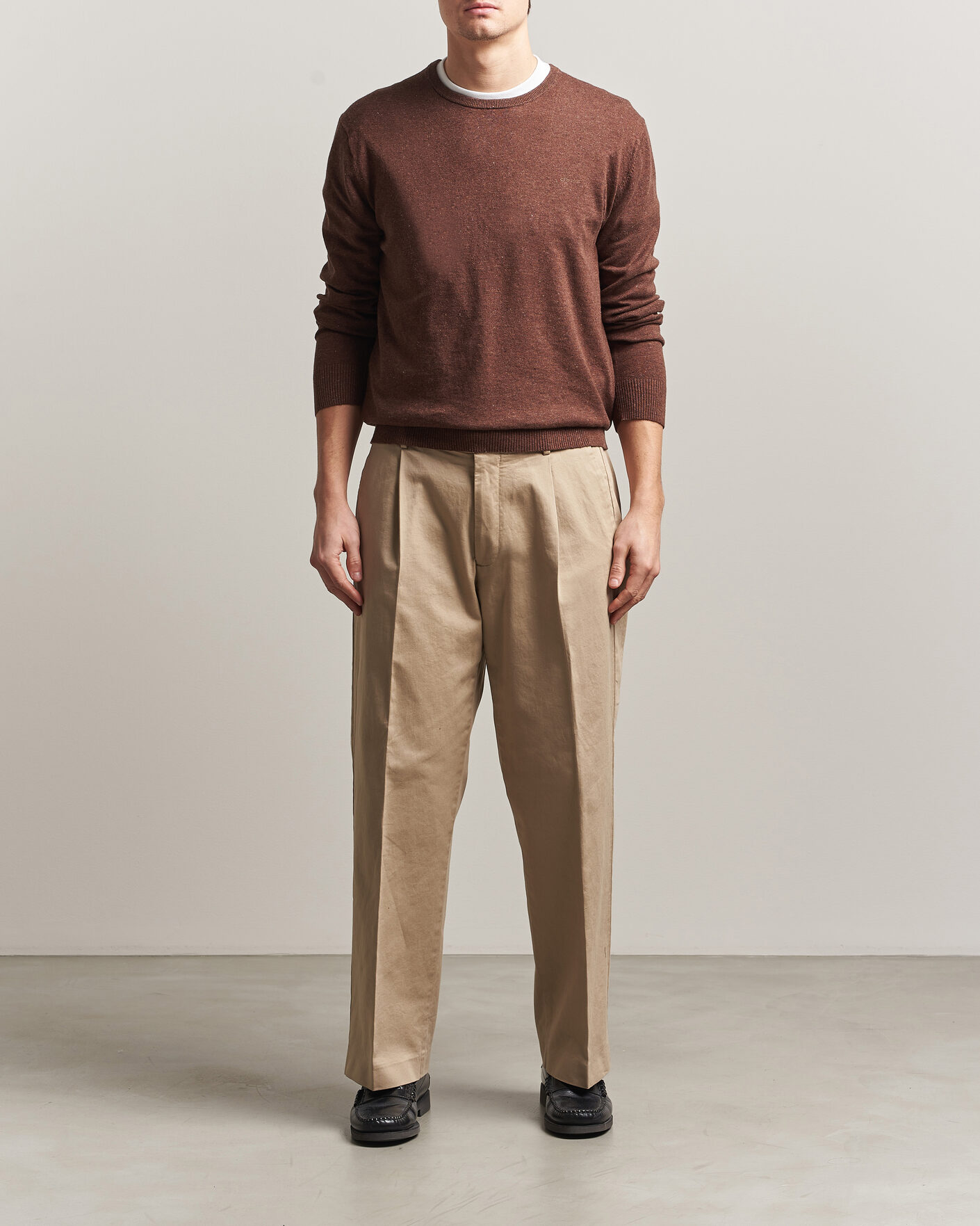 Herr | Tröjor | Gant | Cotton/Linen Slub Knitted Sweater Hazelnut Melange