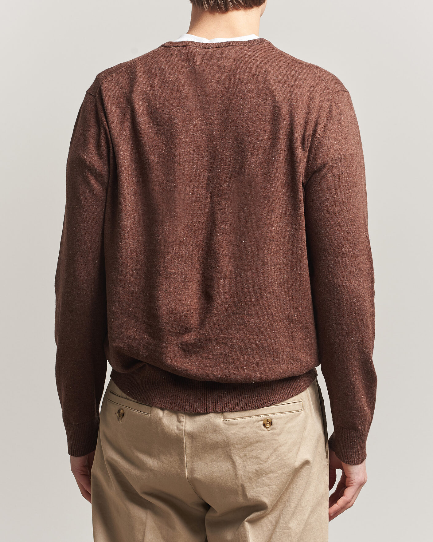 Herr | Tröjor | Gant | Cotton/Linen Slub Knitted Sweater Hazelnut Melange