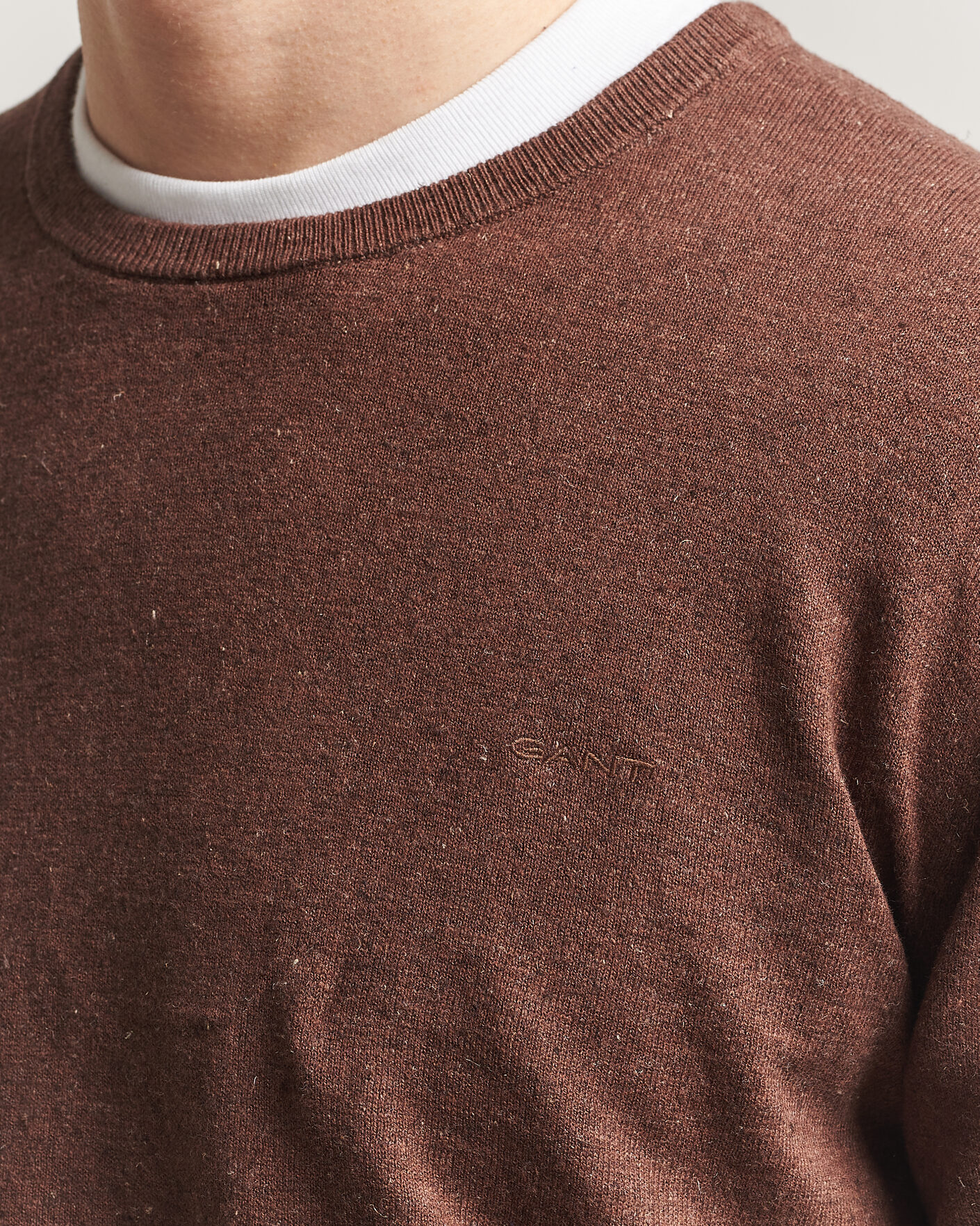 Herr | Tröjor | Gant | Cotton/Linen Slub Knitted Sweater Hazelnut Melange