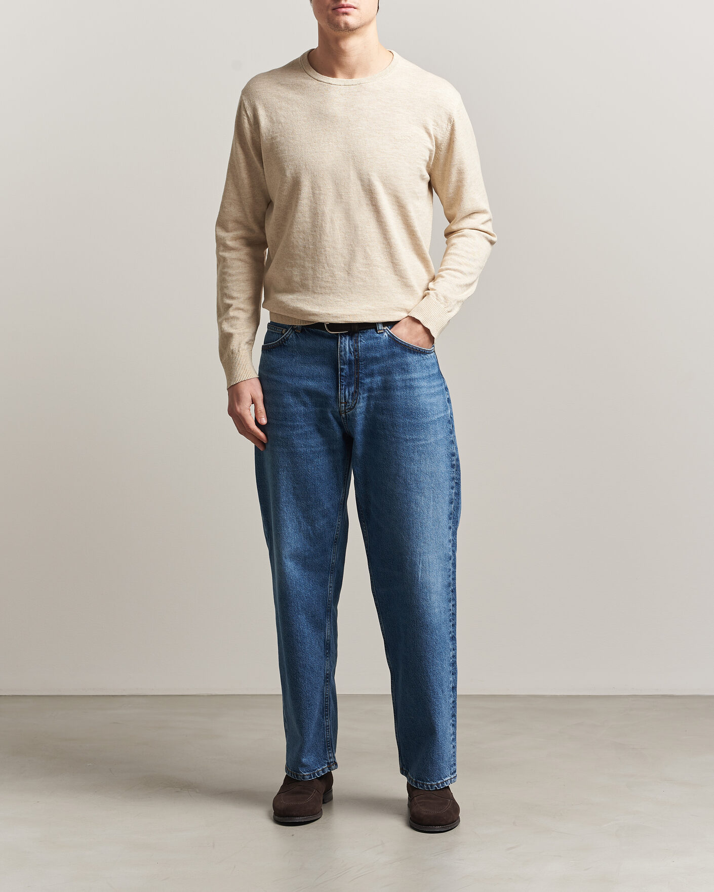 Herr | Tröjor | Gant | Cotton/Linen Slub Knitted Sweater Seed Melange