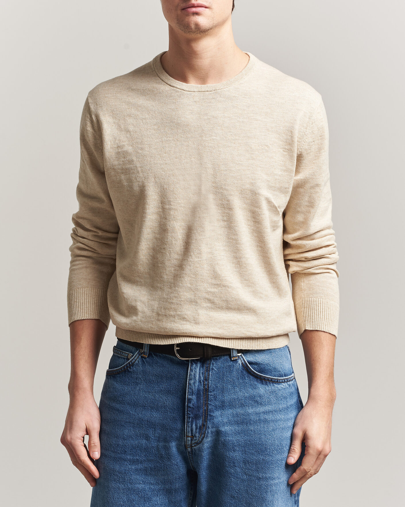 Herr | Tröjor | Gant | Cotton/Linen Slub Knitted Sweater Seed Melange