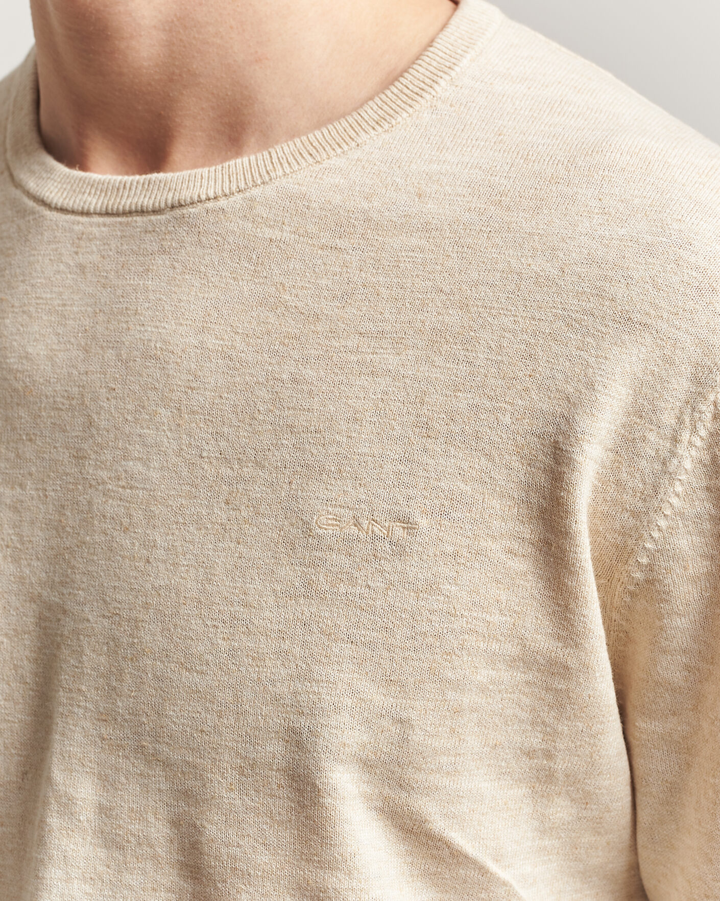Herr | Tröjor | Gant | Cotton/Linen Slub Knitted Sweater Seed Melange