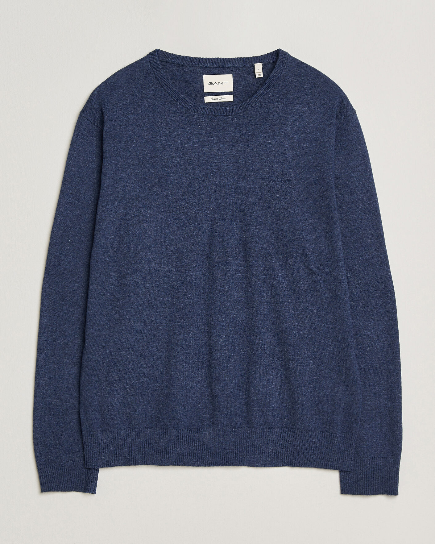Herr | Tröjor | GANT | Cotton/Linen Slub Knitted Sweater Dark Indigo Melange