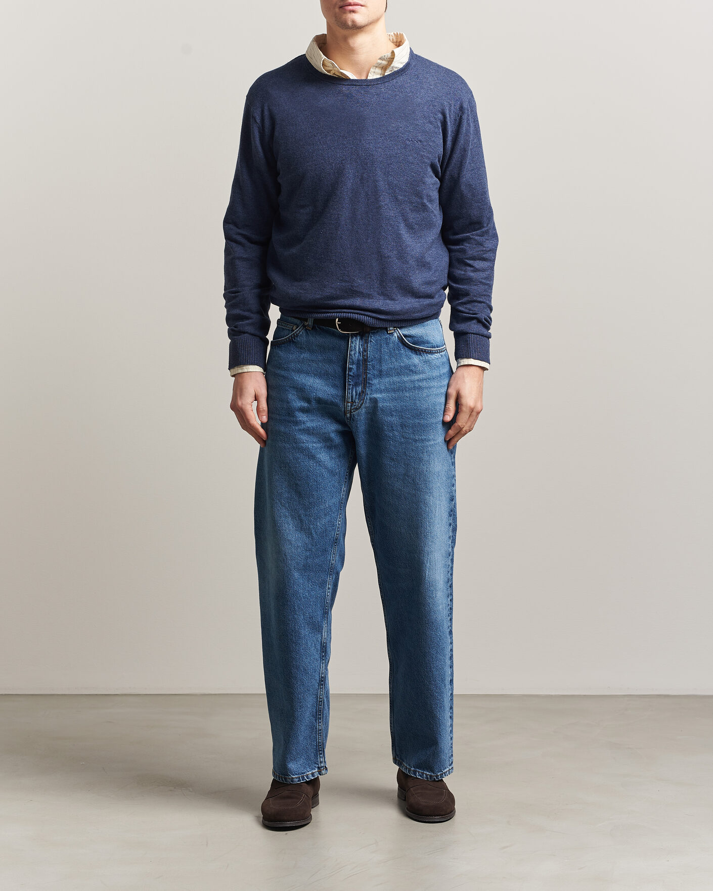 Herr | Tröjor | GANT | Cotton/Linen Slub Knitted Sweater Dark Indigo Melange