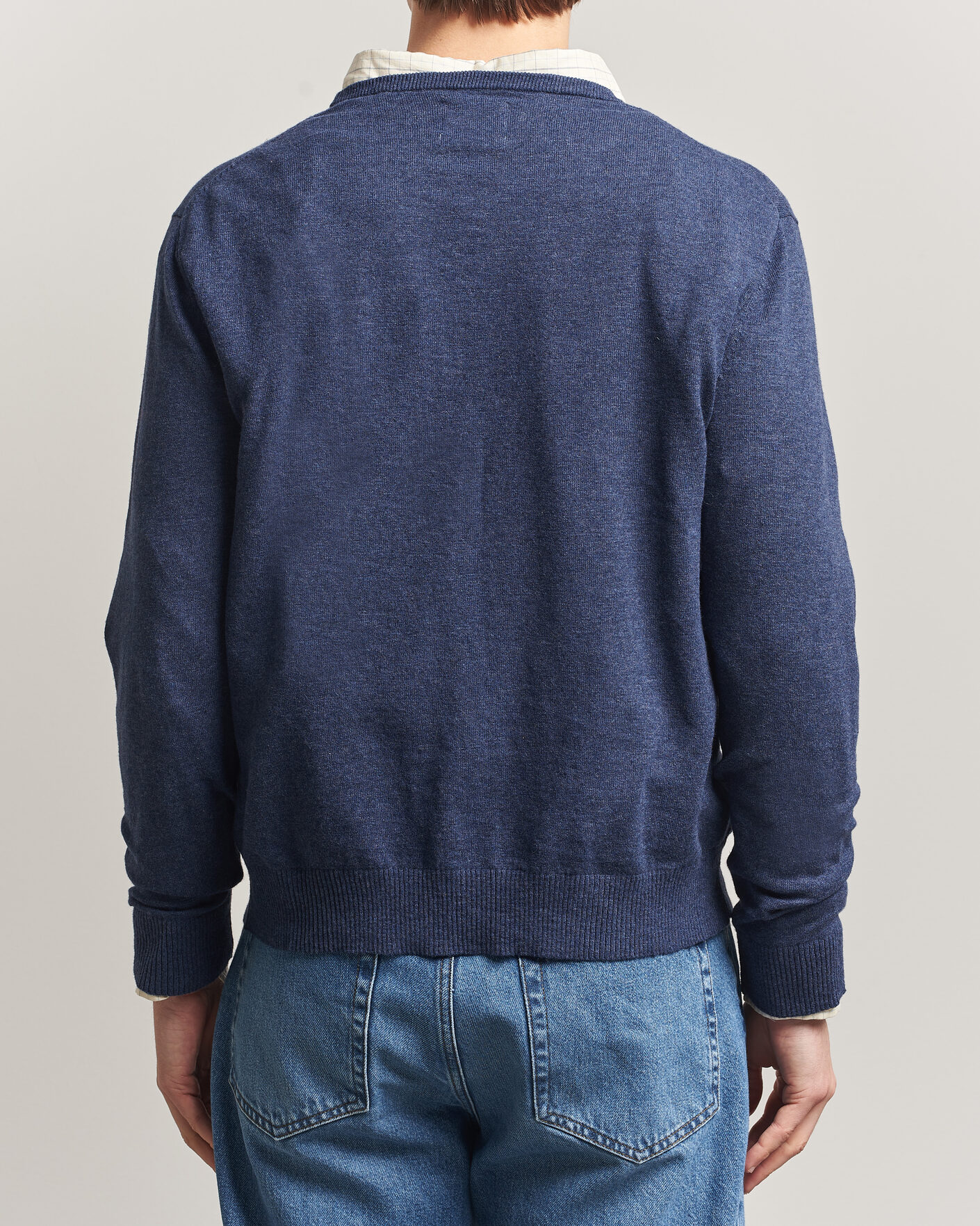 Herr | Tröjor | GANT | Cotton/Linen Slub Knitted Sweater Dark Indigo Melange