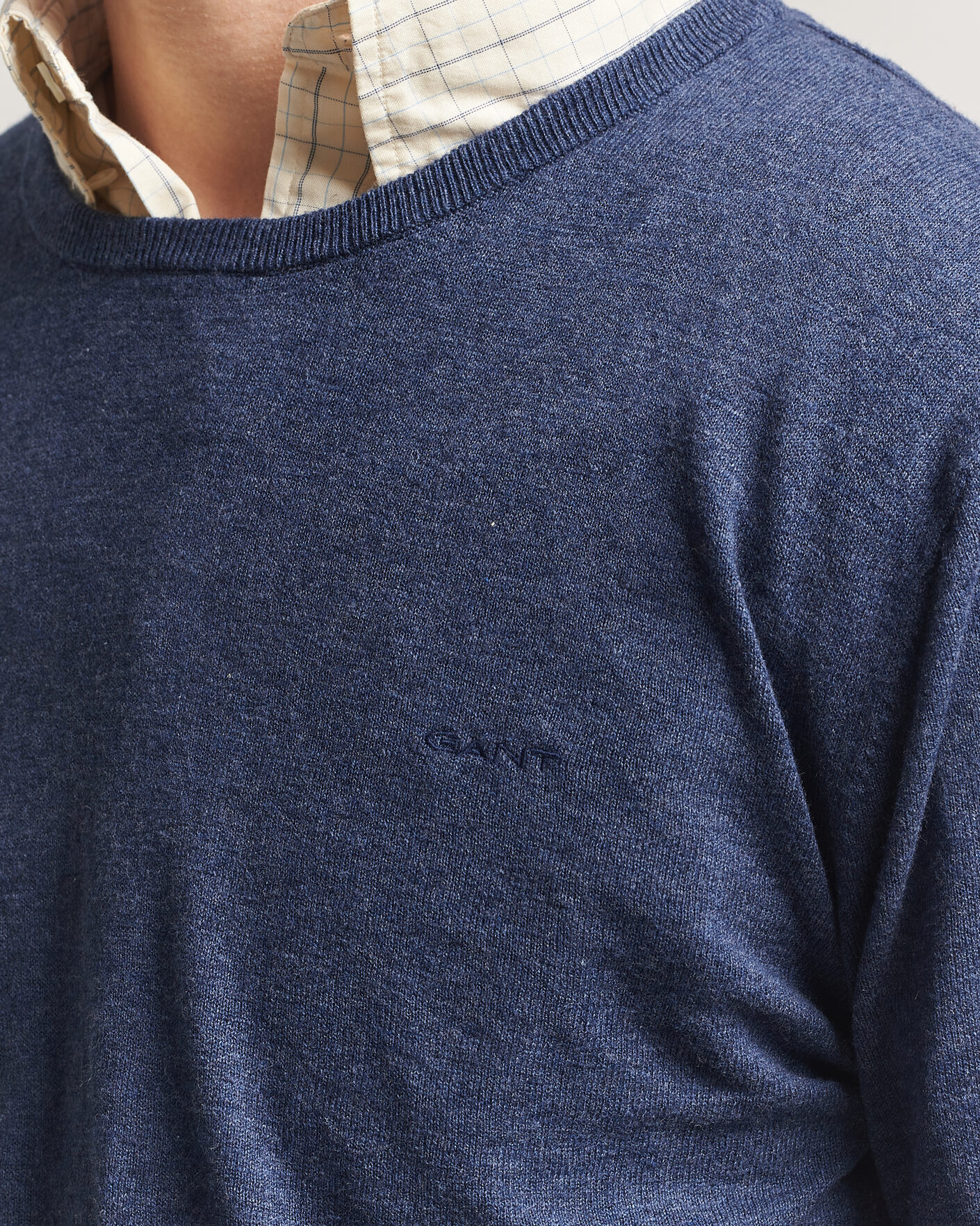 Herr | Tröjor | Gant | Cotton/Linen Slub Knitted Sweater Dark Indigo Melange