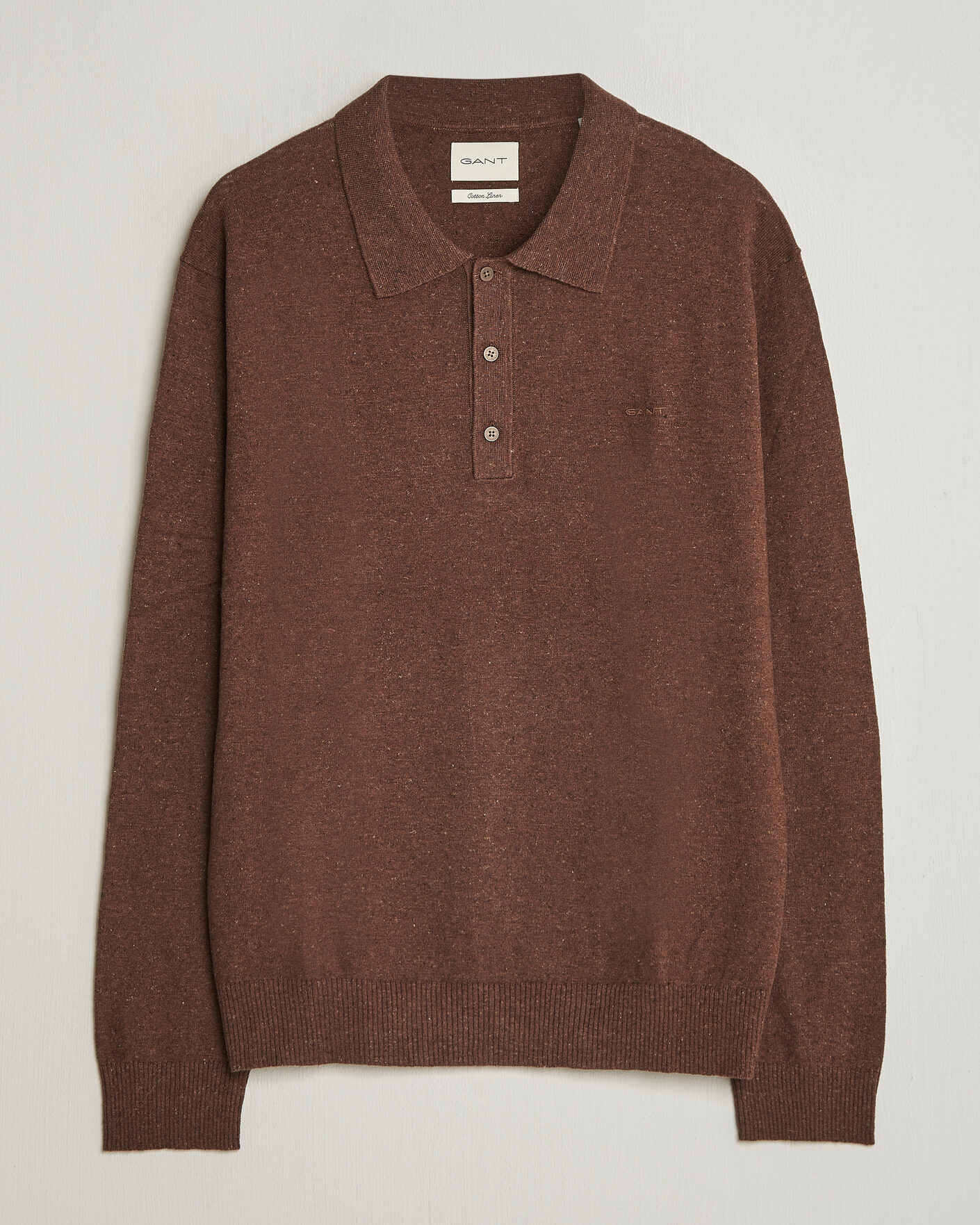 Herr | Tröjor | GANT | Cotton/Linen Slub Knitted Polo Hazelnut Melange