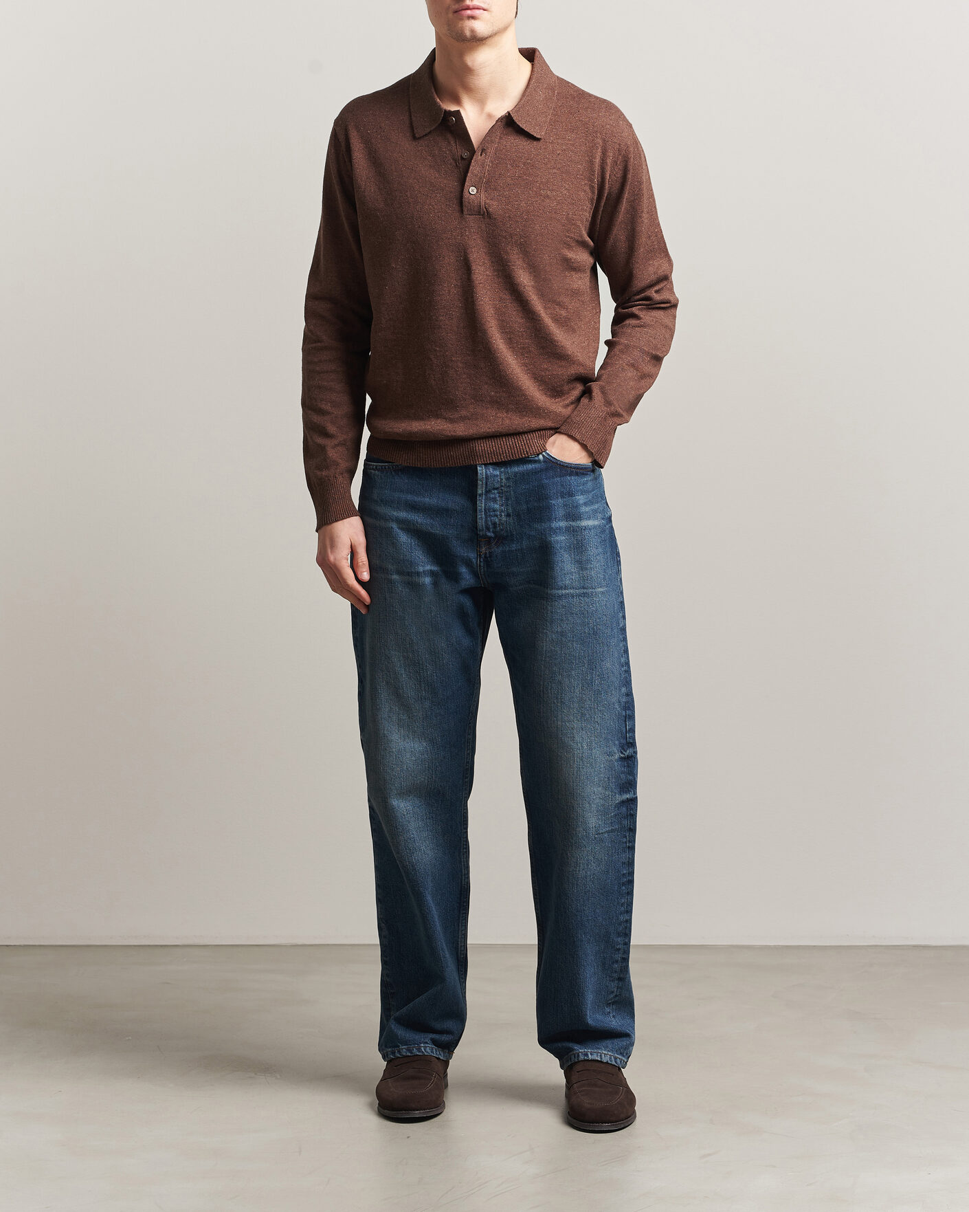 Herr | Tröjor | Gant | Cotton/Linen Slub Knitted Polo Hazelnut Melange