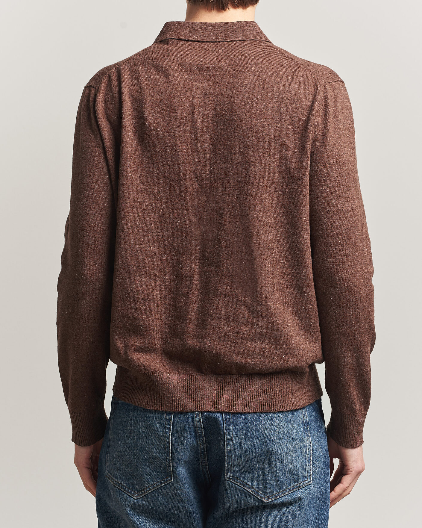 Herr | Tröjor | Gant | Cotton/Linen Slub Knitted Polo Hazelnut Melange