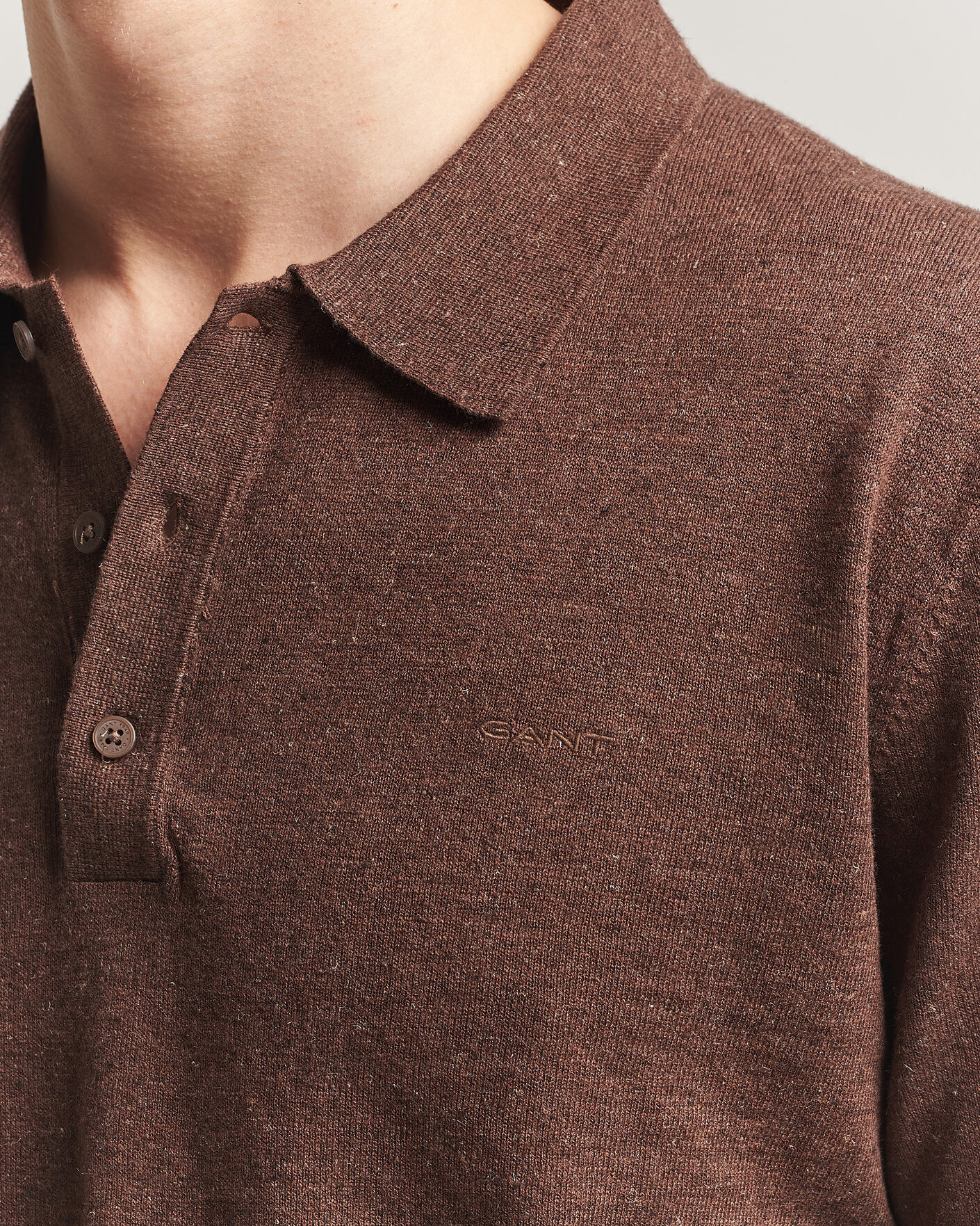 Herr | Tröjor | GANT | Cotton/Linen Slub Knitted Polo Hazelnut Melange