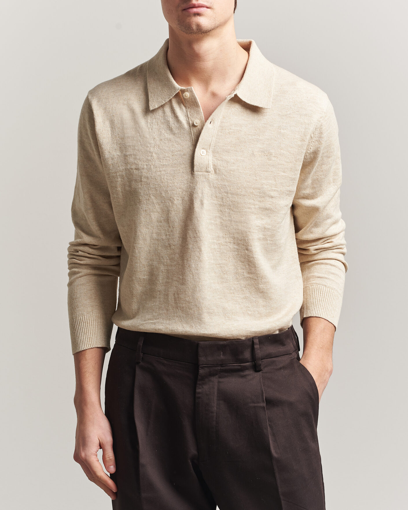 Herr | Tröjor | Gant | Cotton/Linen Slub Knitted Polo Seed Melange