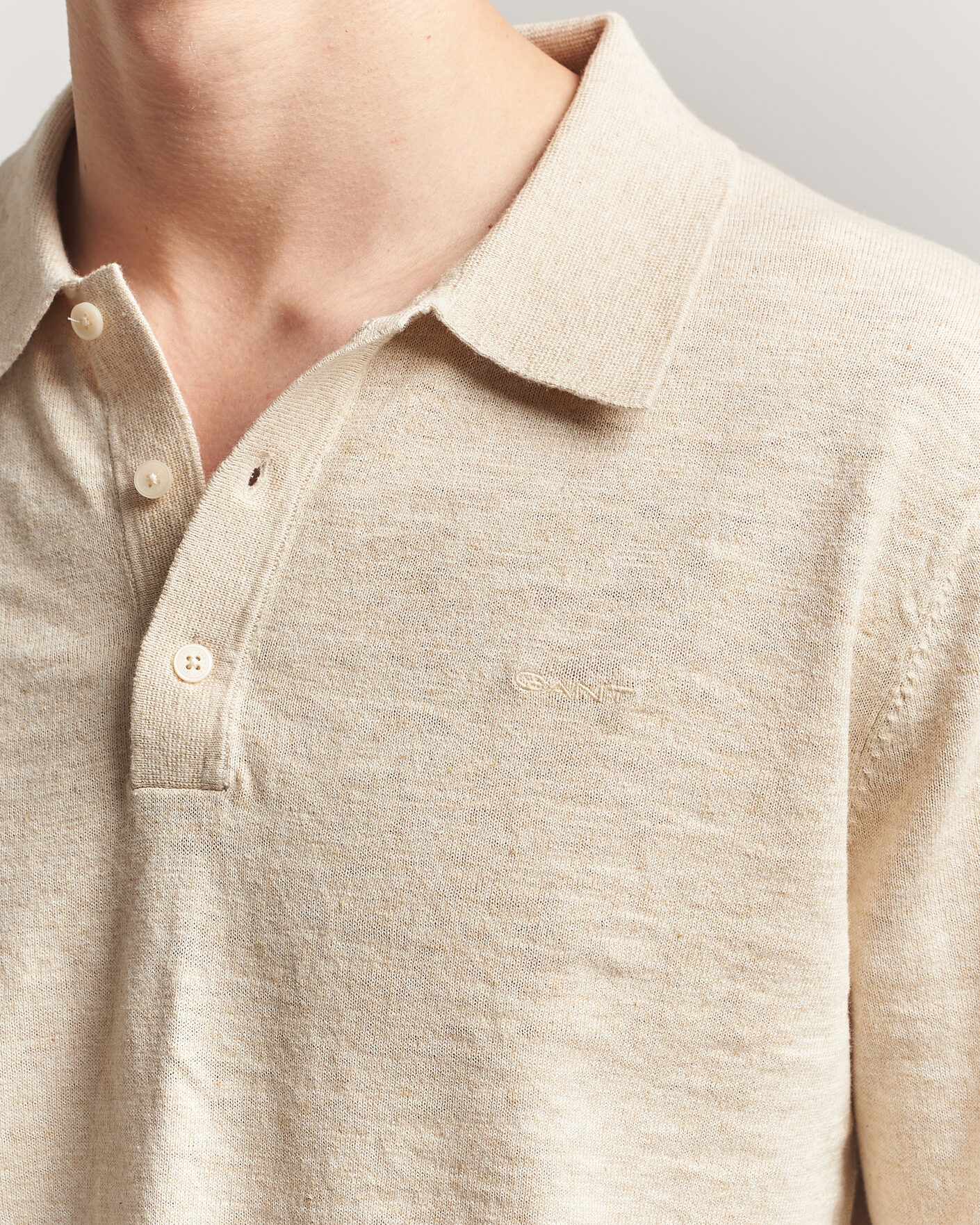 Herr | Tröjor | GANT | Cotton/Linen Slub Knitted Polo Seed Melange
