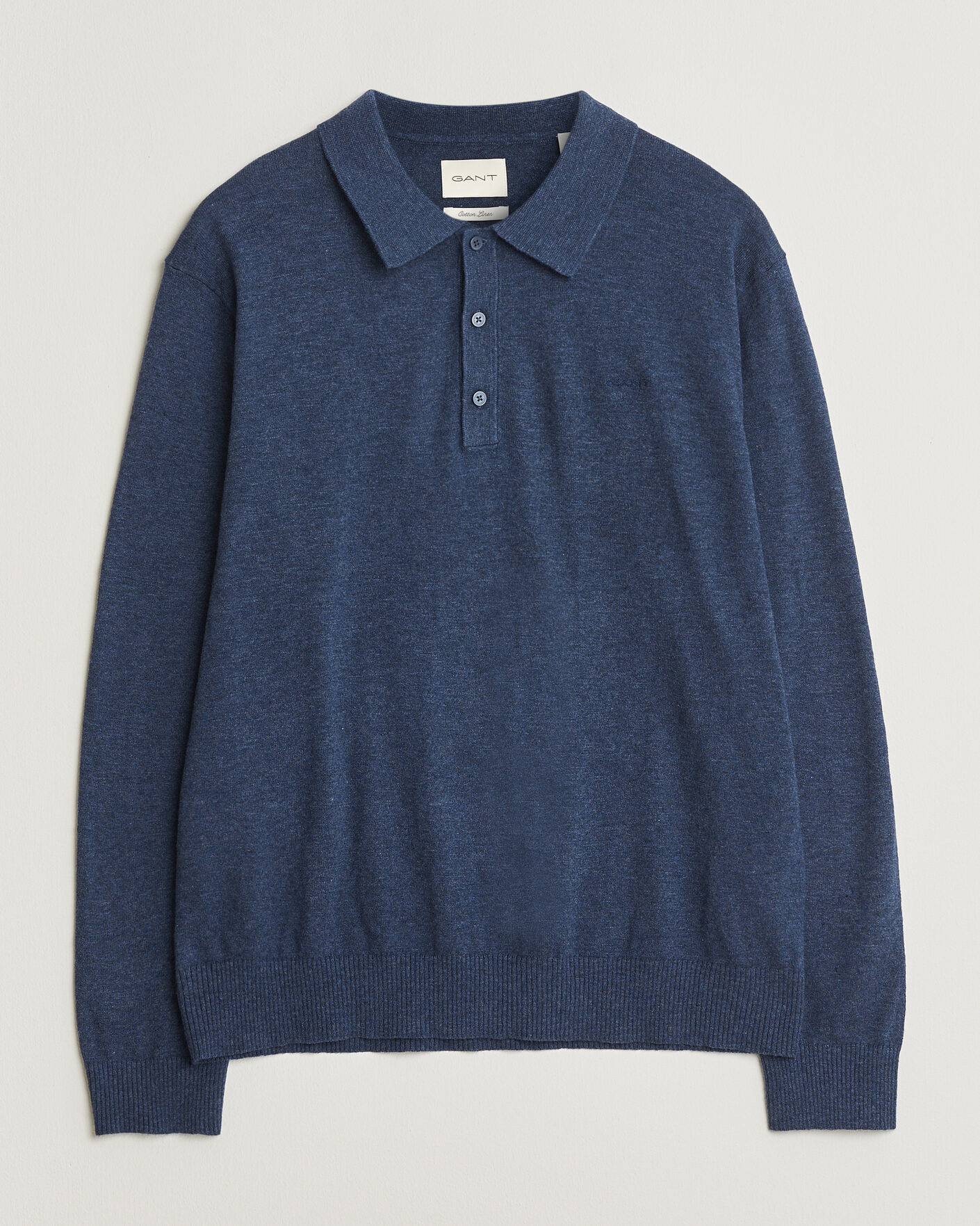 Herr | Tröjor | GANT | Cotton/Linen Slub Knitted Polo Dark Indigo Melange