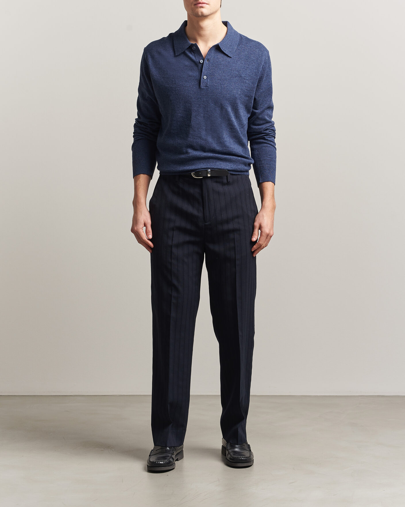 Herr | Tröjor | GANT | Cotton/Linen Slub Knitted Polo Dark Indigo Melange