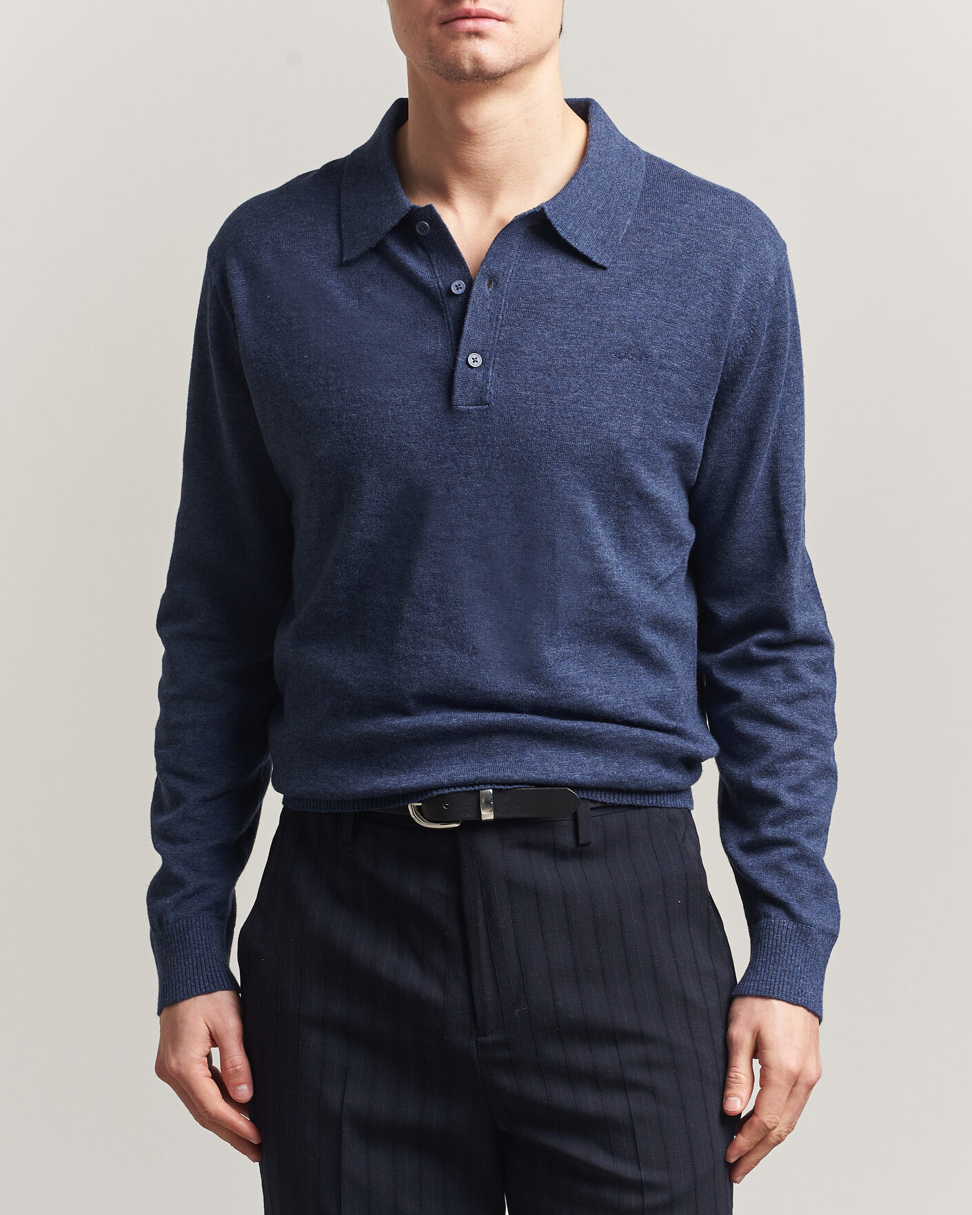 Herr | Tröjor | Gant | Cotton/Linen Slub Knitted Polo Dark Indigo Melange