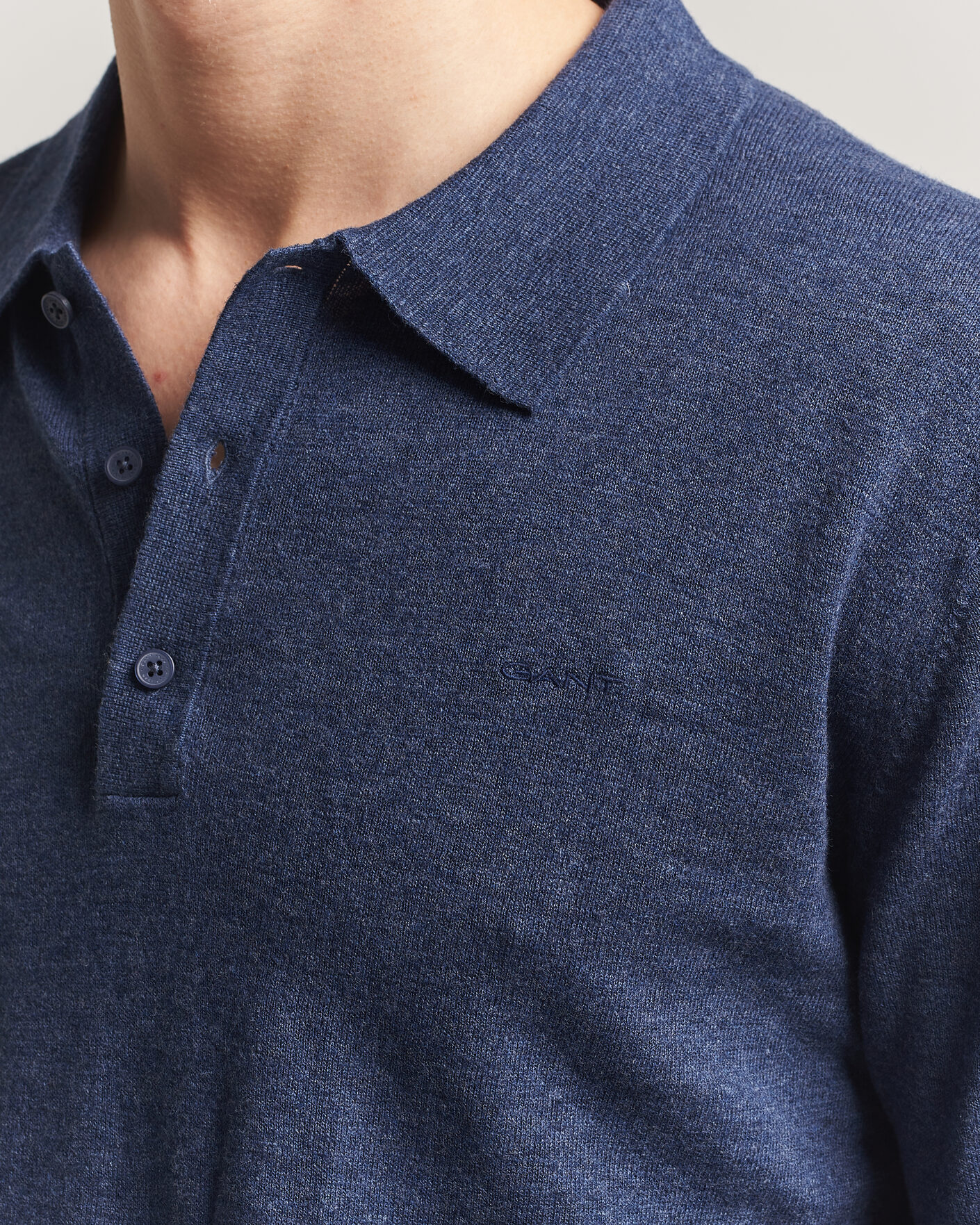 Herr | Tröjor | GANT | Cotton/Linen Slub Knitted Polo Dark Indigo Melange