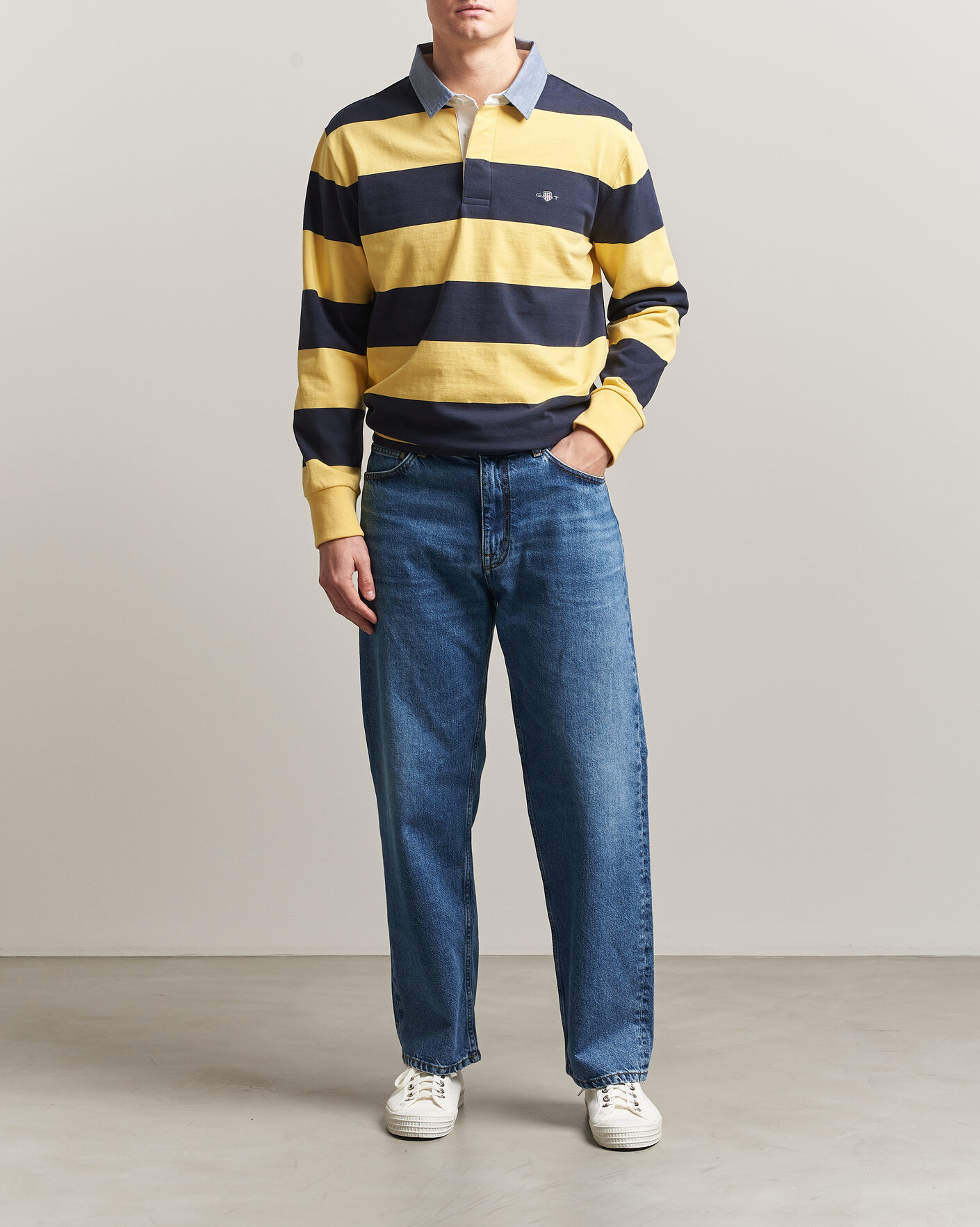 Herr | Tröjor | Gant | Chambray Striped Heavy Rugger Banana Yellow