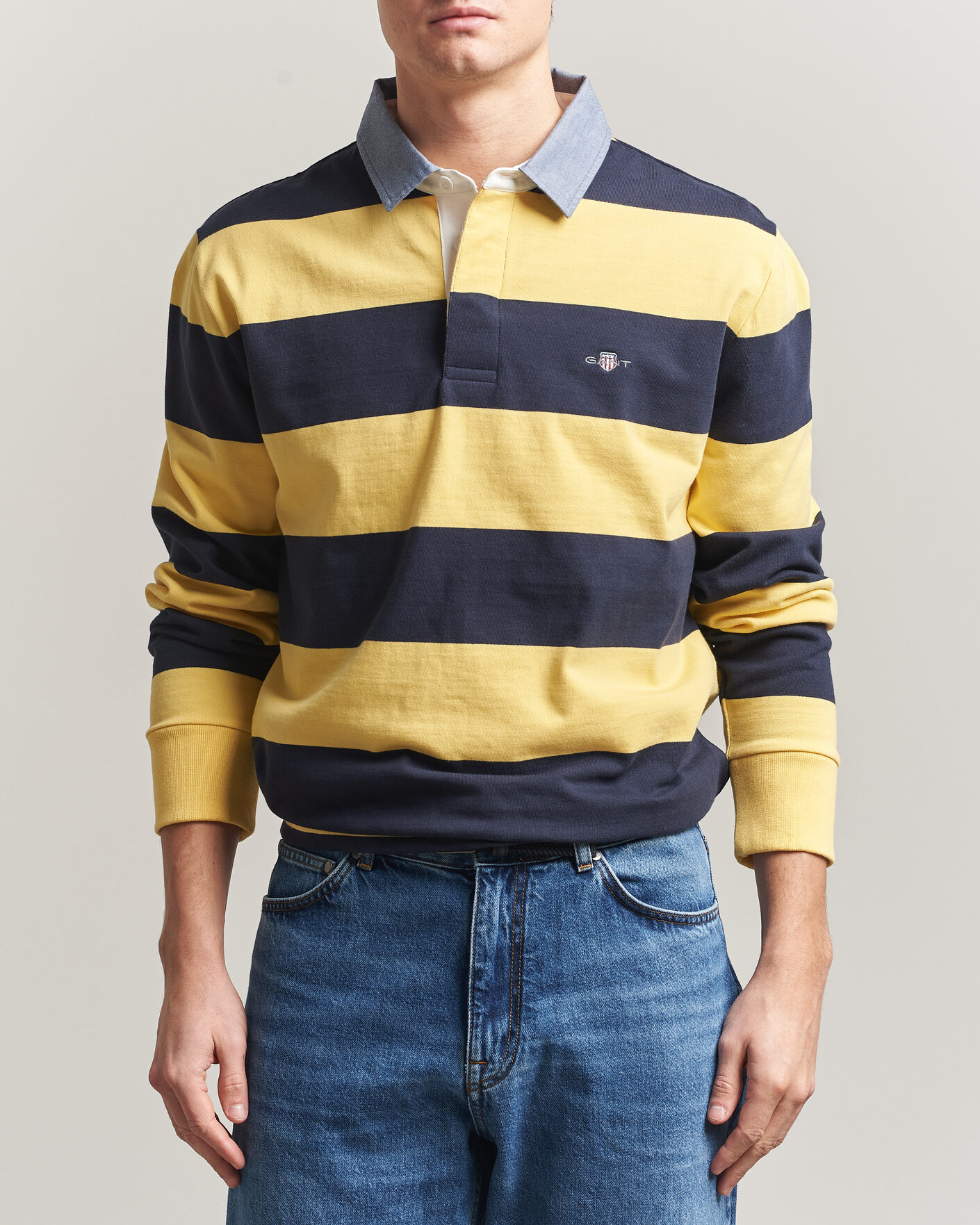 Herr | Tröjor | Gant | Chambray Striped Heavy Rugger Banana Yellow