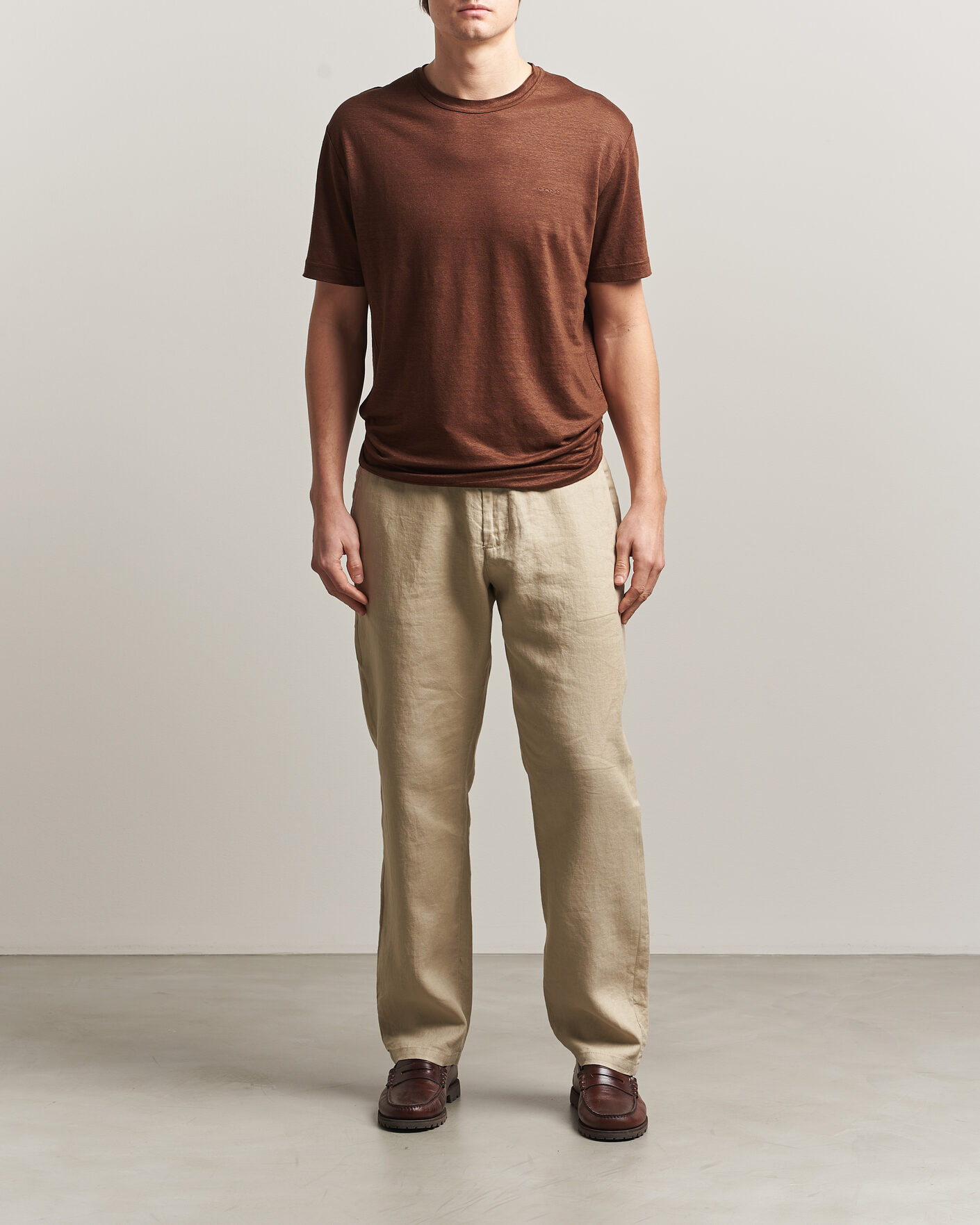 Herr | T-Shirts | Gant | Linen T-Shirt Mahogany Brown