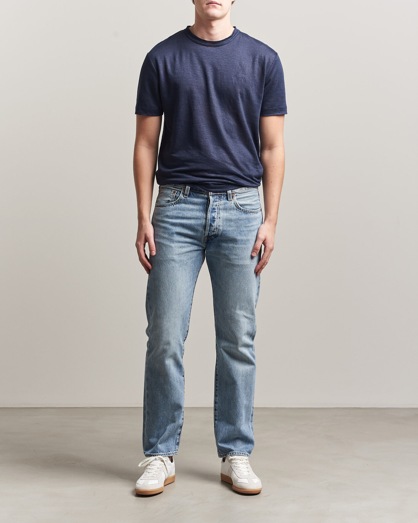 Herr | T-Shirts | Gant | Linen T-Shirt Evening Blue