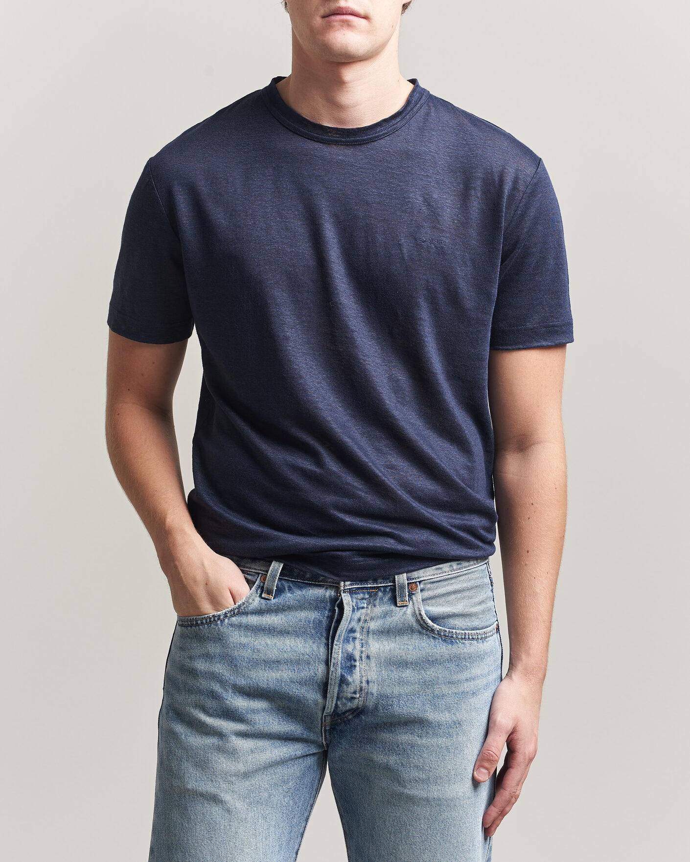 Herr | T-Shirts | GANT | Linen T-Shirt Evening Blue