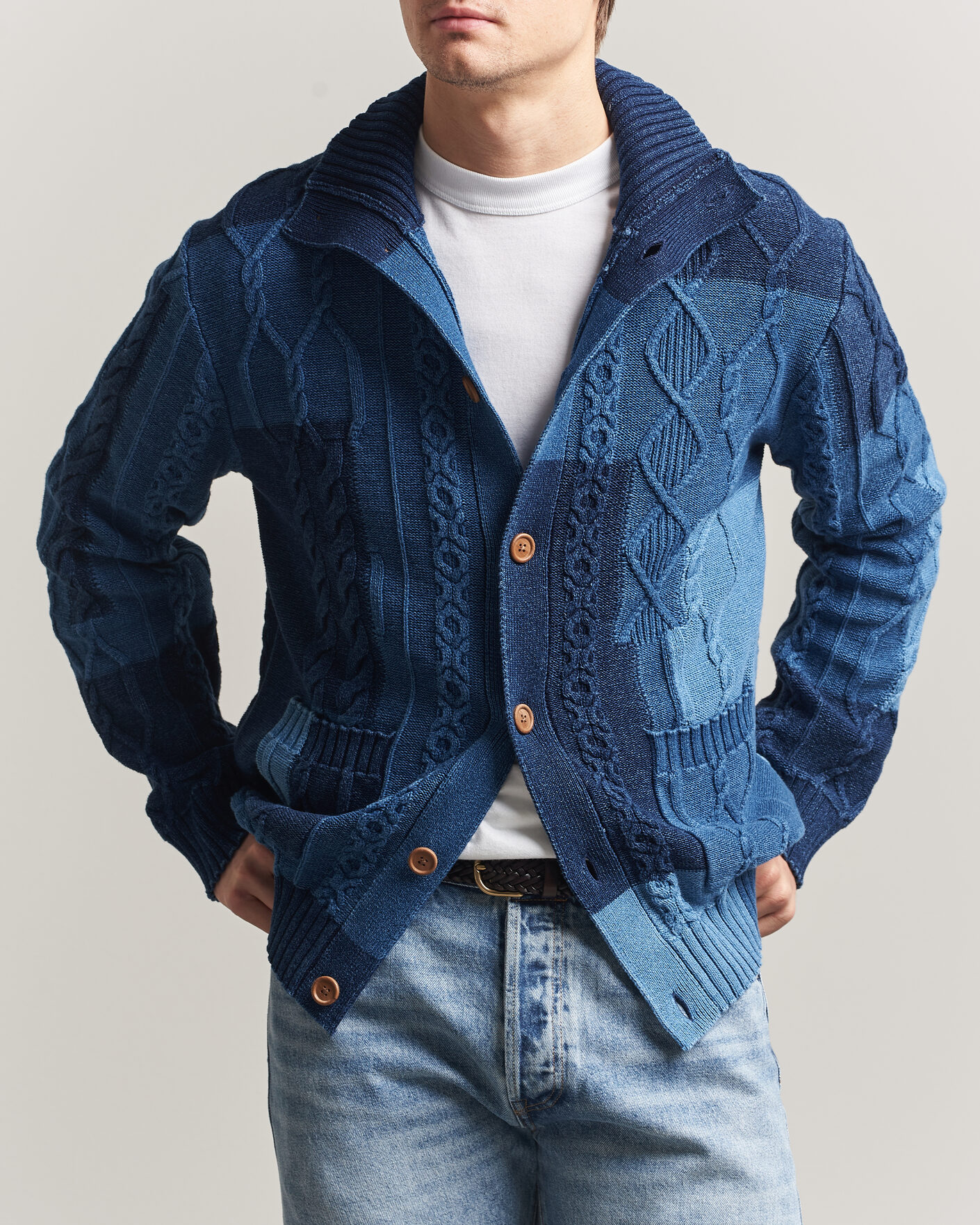 Herr | Tröjor | GANT | Indigo Cotton Cable Cardigan Rich Navy