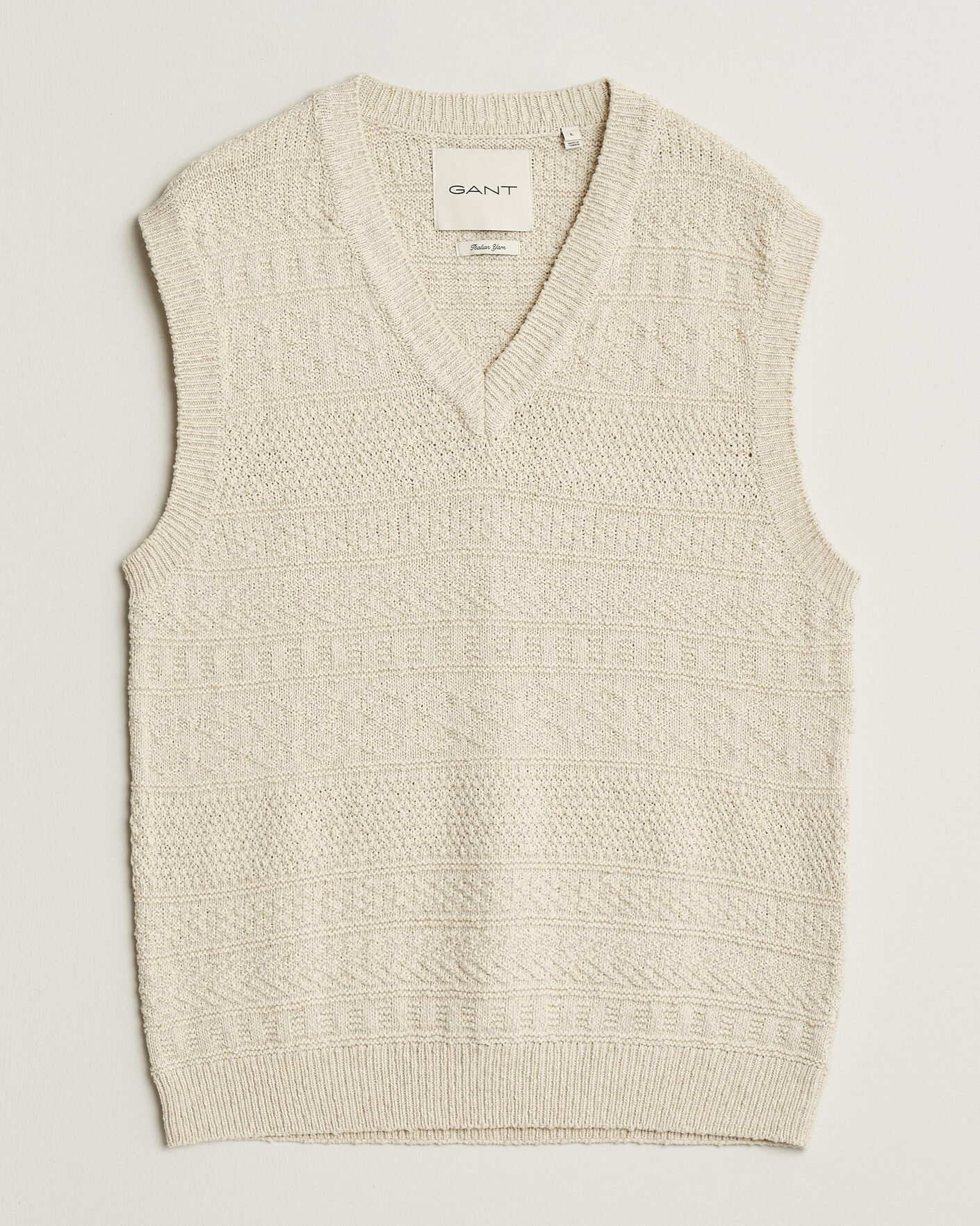 Herr | Tröjor | GANT | Cotton/Linen Textured Vest Creamed White