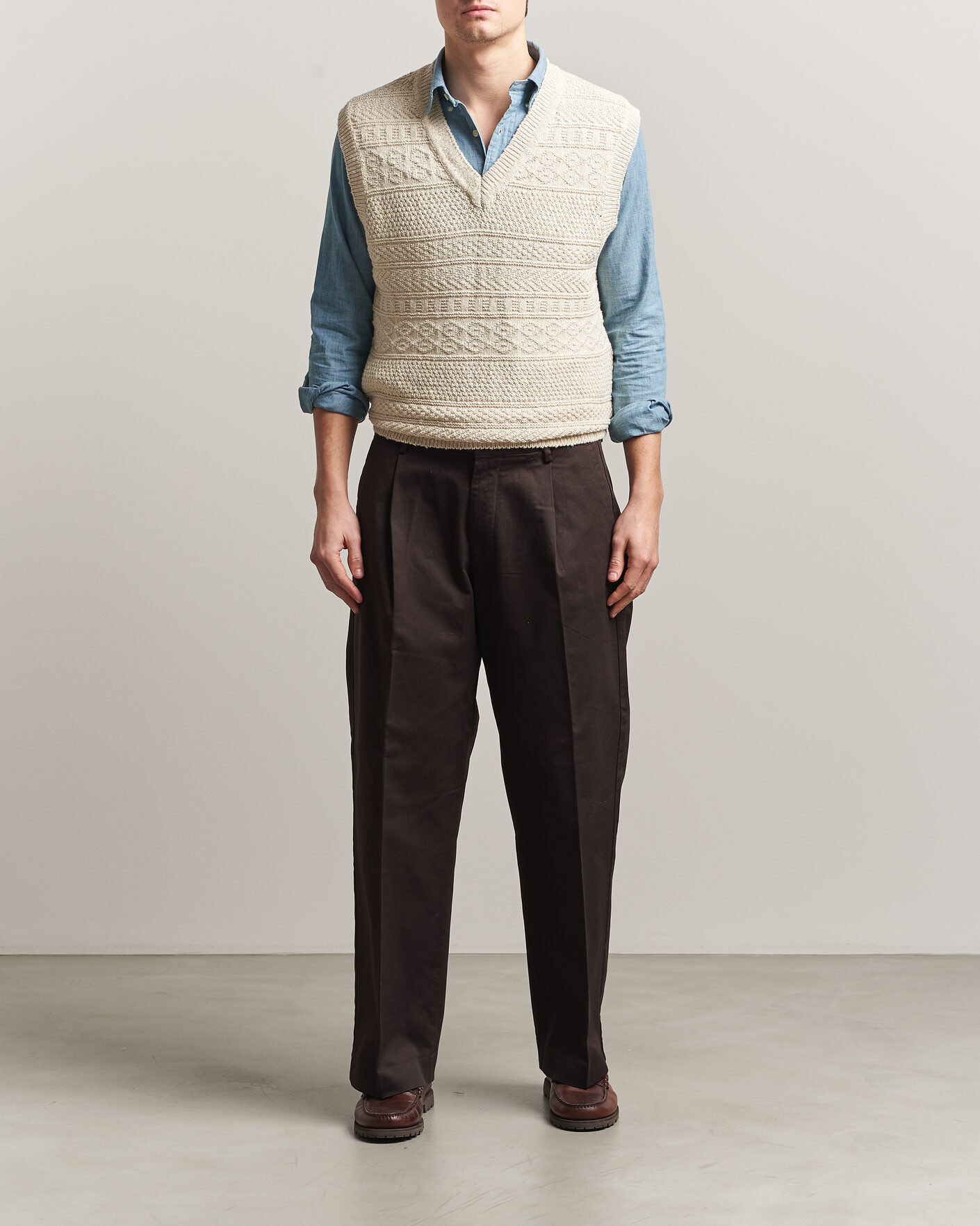Herr | Tröjor | GANT | Cotton/Linen Textured Vest Creamed White
