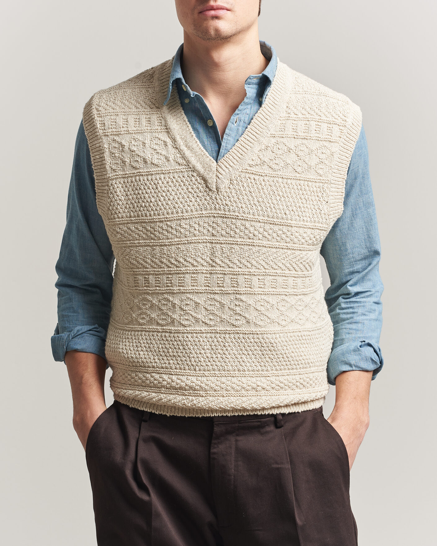 Herr | Tröjor | GANT | Cotton/Linen Textured Vest Creamed White