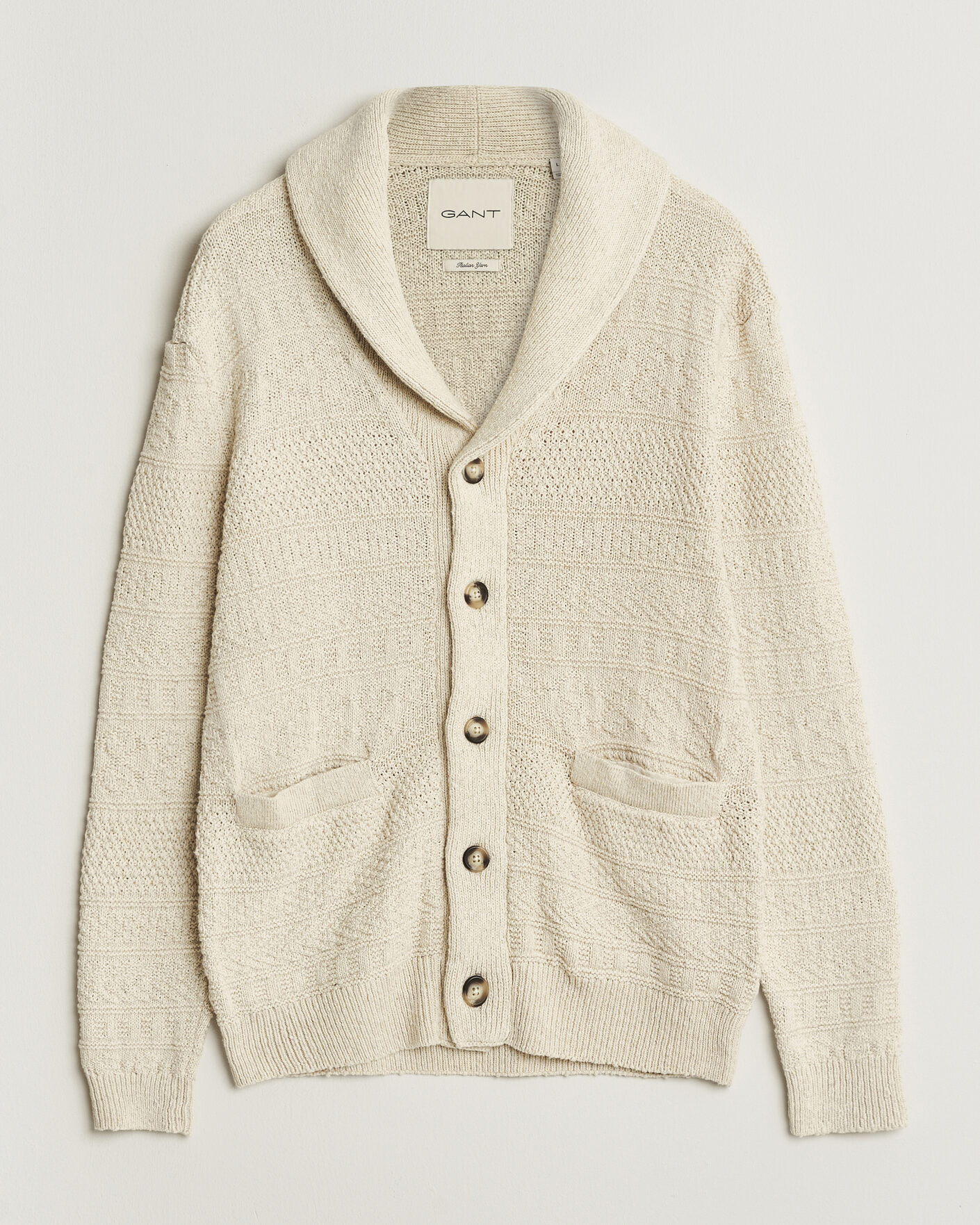 Herr | Tröjor | GANT | Cotton/Linen Textured Cardigan Creamed White