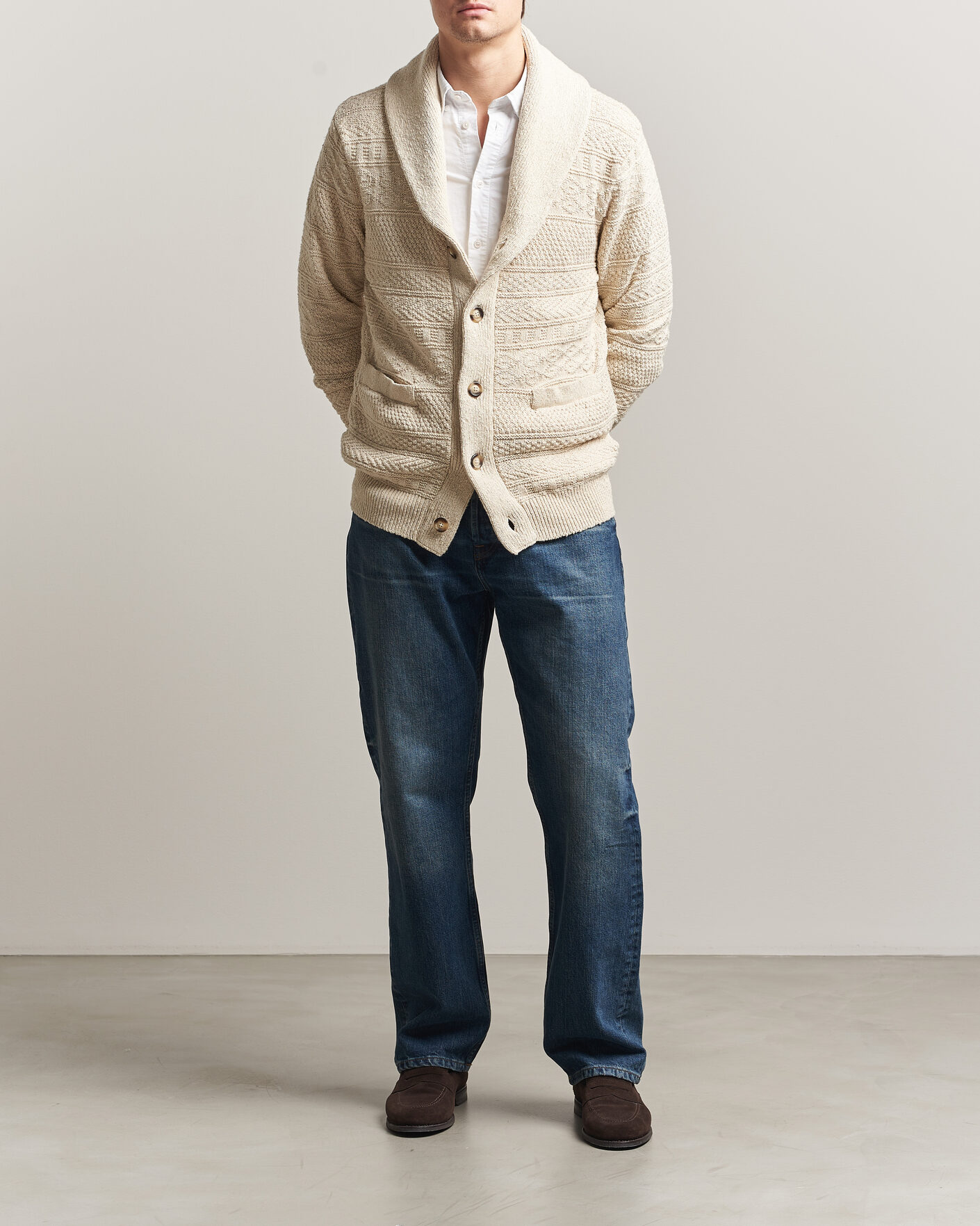 Herr | Tröjor | Gant | Cotton/Linen Textured Cardigan Creamed White