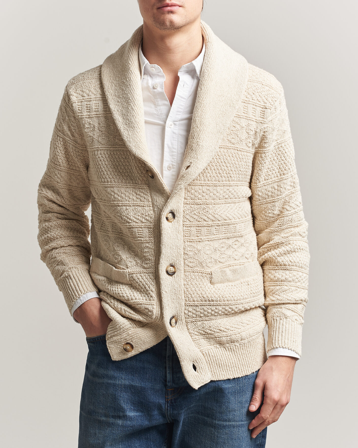 Herr | Tröjor | Gant | Cotton/Linen Textured Cardigan Creamed White