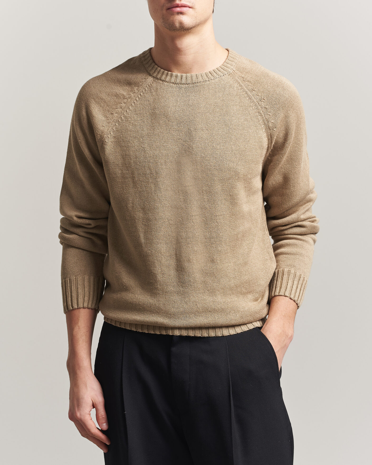 Herr | Tröjor | Gant | Linen/Cotton Crew Neck Sweater Dark Khaki