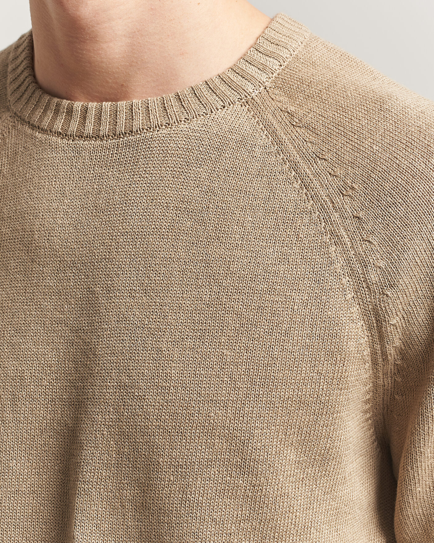 Herr | Tröjor | Gant | Linen/Cotton Crew Neck Sweater Dark Khaki