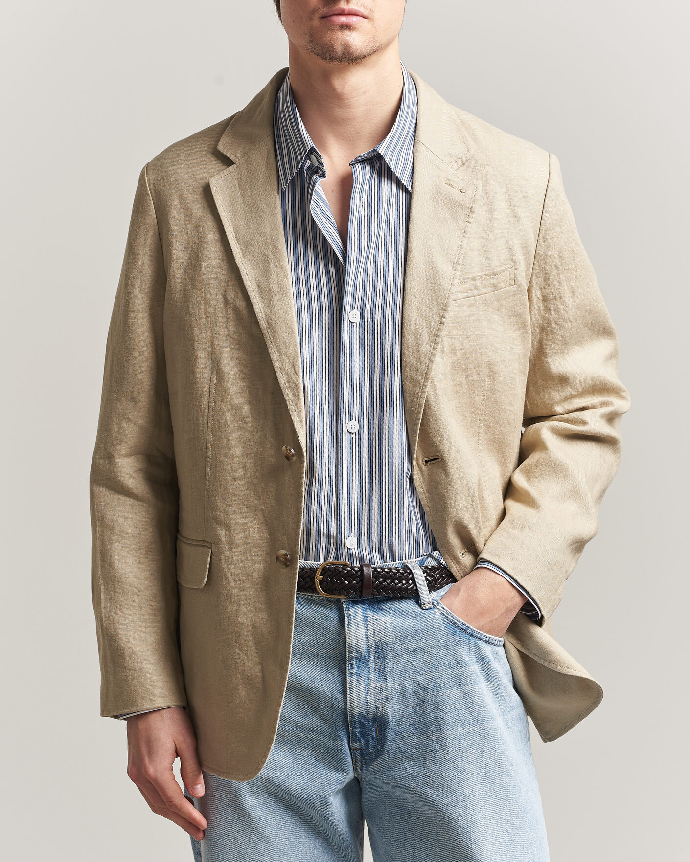 Herr | Kavajer | Gant | Garment Dyed Linen Blazer Oat Beige
