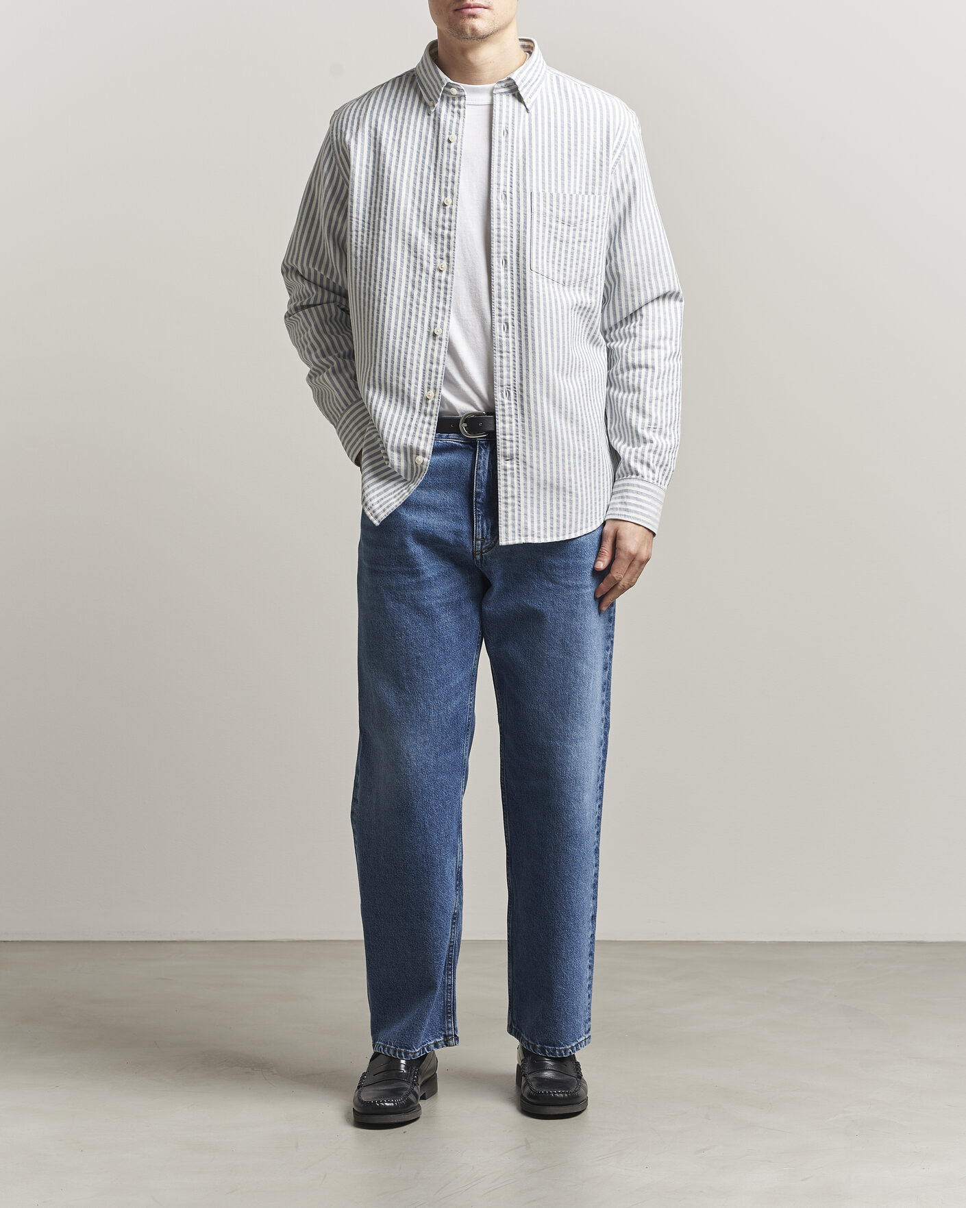 Herr | Skjortor | GANT | Regular Fit Textured Striped Shirt Vintage Blue