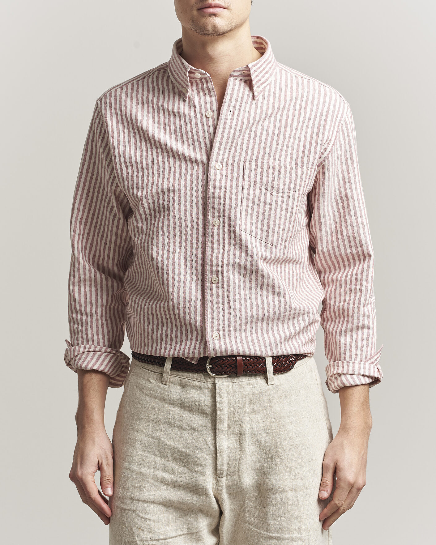 Herr | Skjortor | GANT | Regular Fit Textured Striped Shirt Rose Red