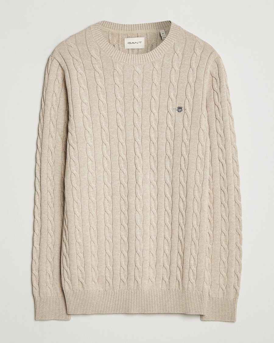 Herr | Tröjor | GANT | Cotton Cable Crew Neck Pullover Oat Melange