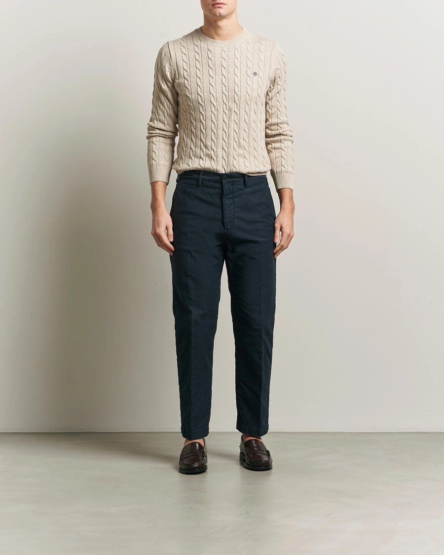 Herr | Tröjor | GANT | Cotton Cable Crew Neck Pullover Oat Melange