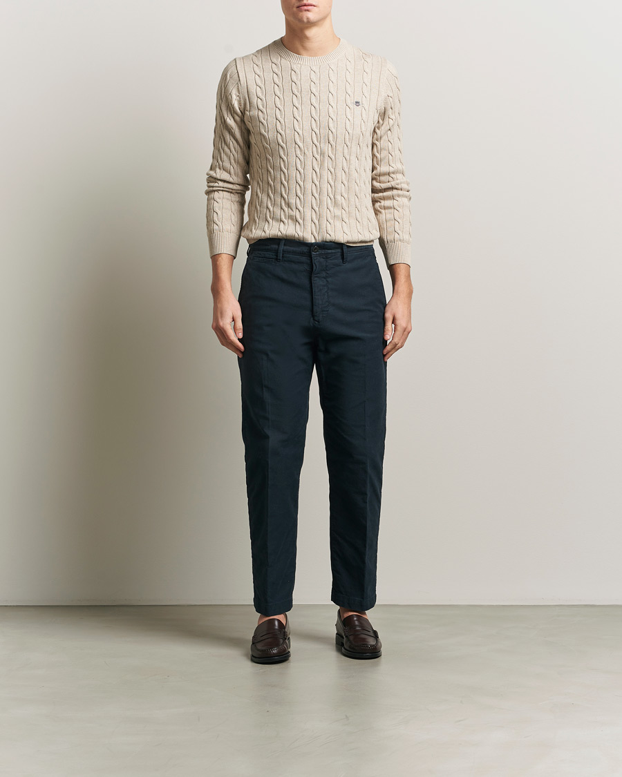 Herr | Tröjor | Gant | Cotton Cable Crew Neck Pullover Oat Melange
