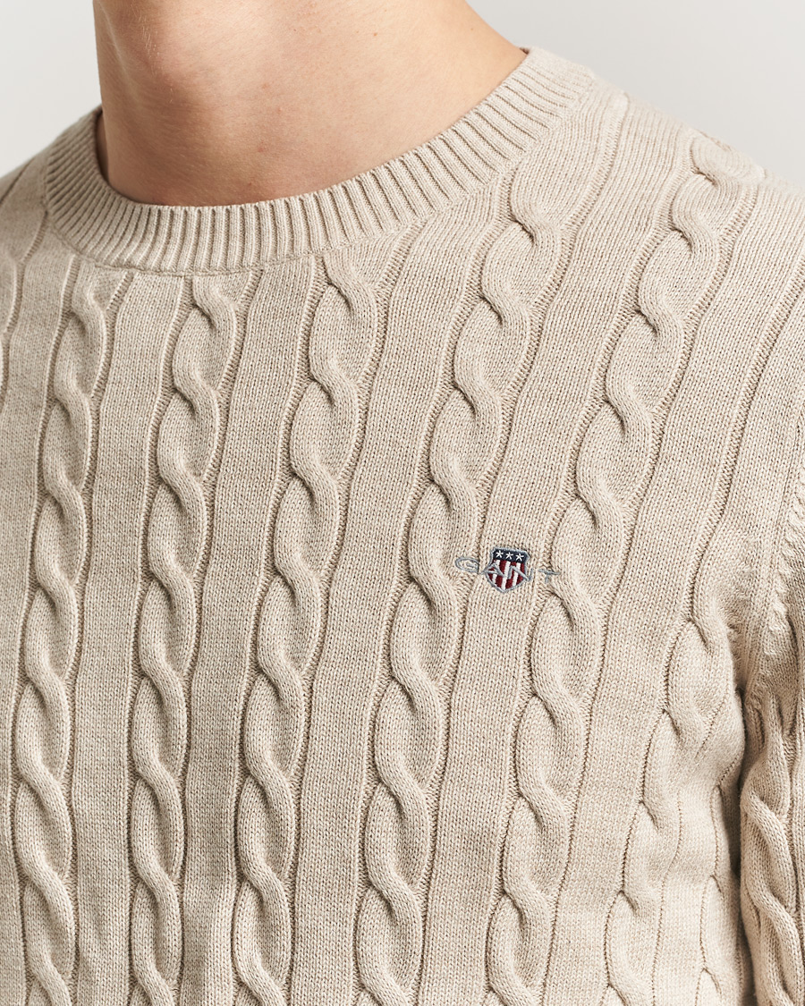 Herr | Tröjor | Gant | Cotton Cable Crew Neck Pullover Oat Melange