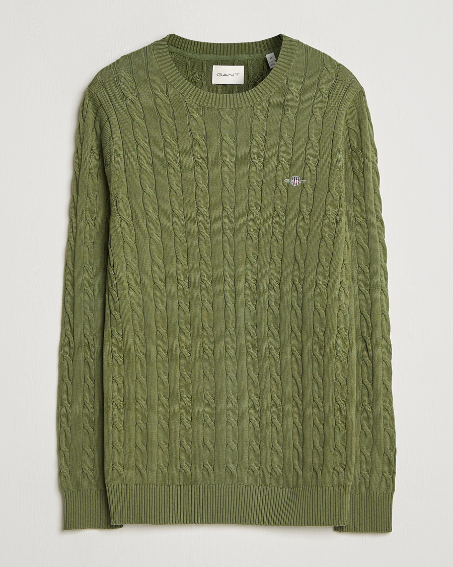 Herr | Tröjor | Gant | Cotton Cable Crew Neck Pullover Dry Herb Green