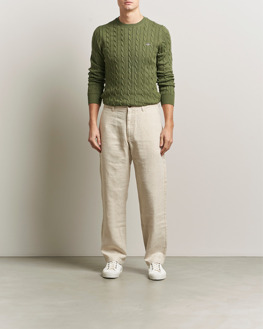 Herr | Tröjor | Gant | Cotton Cable Crew Neck Pullover Dry Herb Green