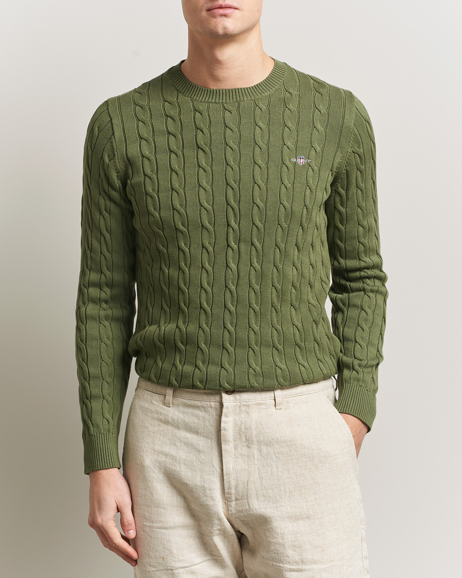 Herr | Tröjor | Gant | Cotton Cable Crew Neck Pullover Dry Herb Green
