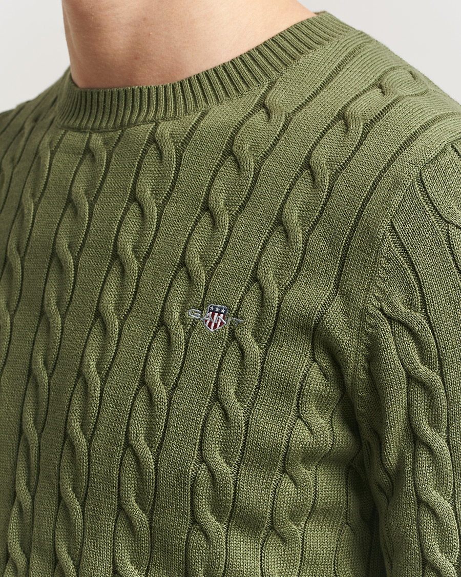 Herr | Tröjor | Gant | Cotton Cable Crew Neck Pullover Dry Herb Green