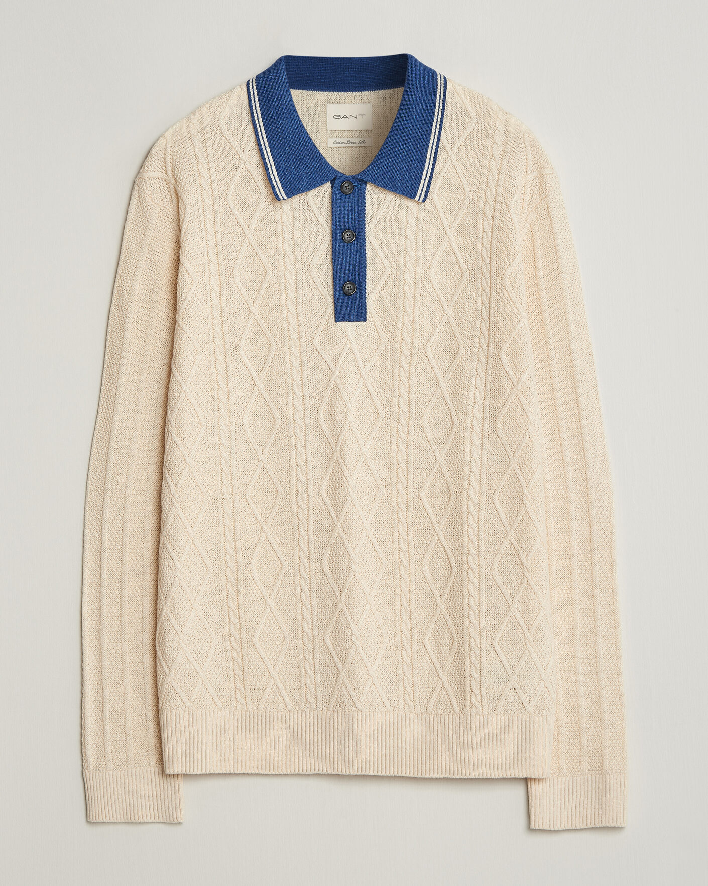 Herr | Tröjor | Gant | Linen/Cotton Knitted Polo Creamed White