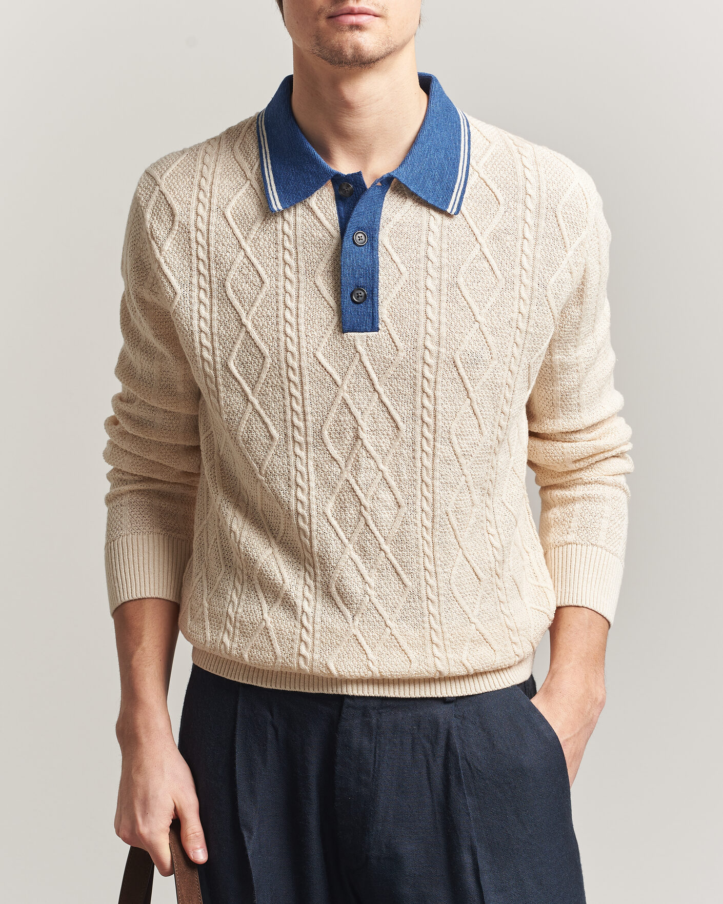 Herr | Tröjor | Gant | Linen/Cotton Knitted Polo Creamed White