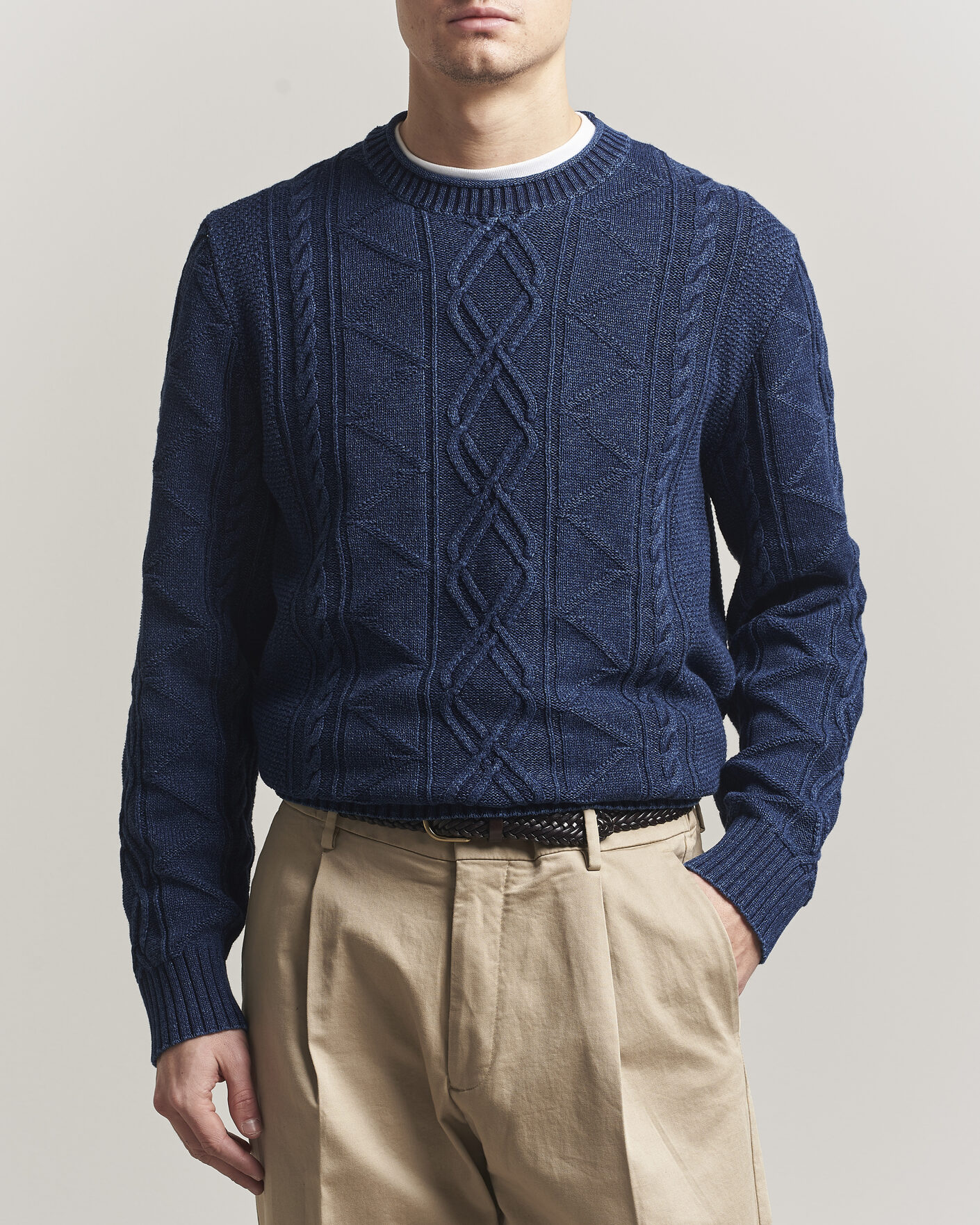 Herr | Tröjor | GANT | Indigo Aran Knitted Sweater Rich Navy